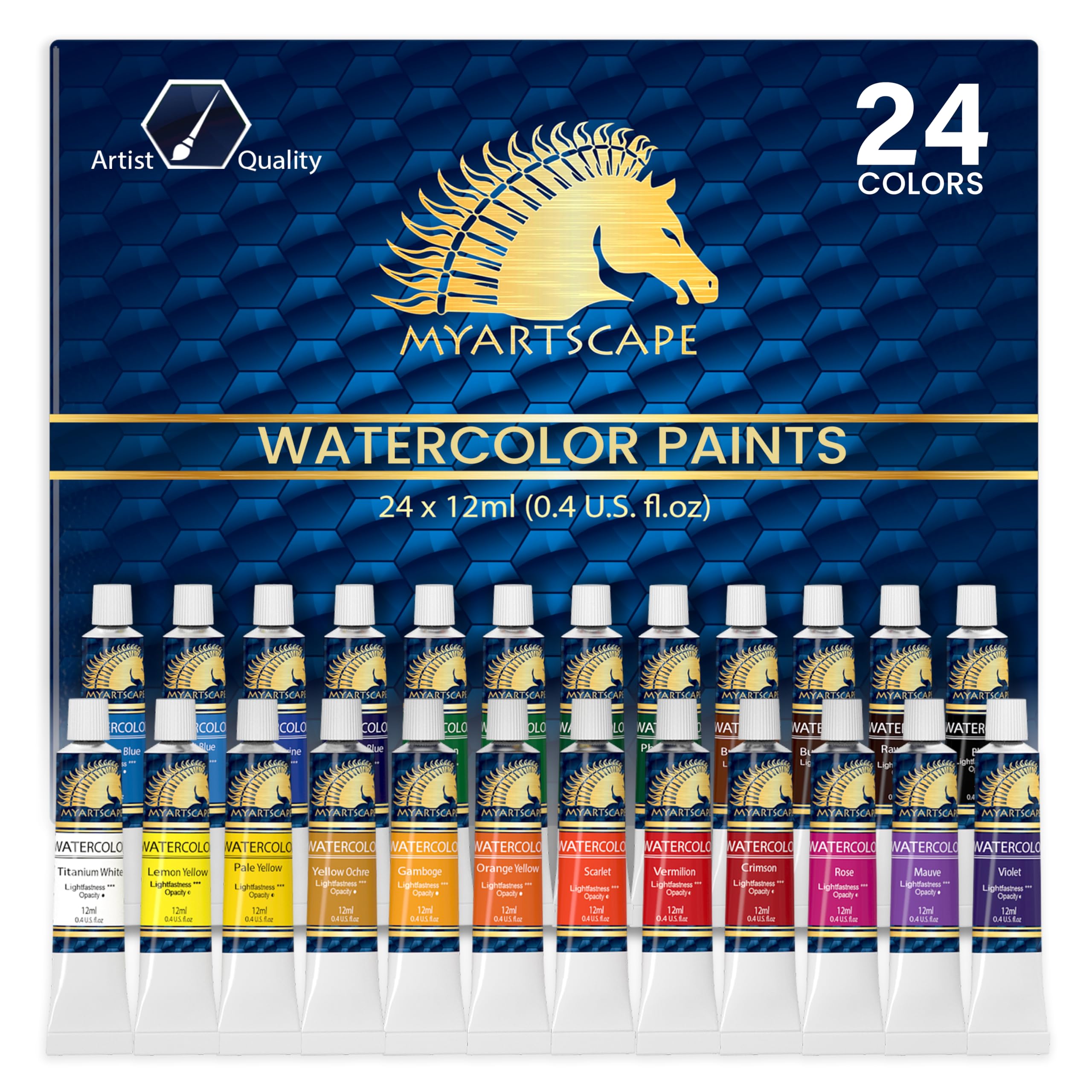 Watercolor Paint Set - Artist Quality Paints - 24 x 12ml Vibrant Colors - Rich Pigments - Professional Supplies by MyArtscape