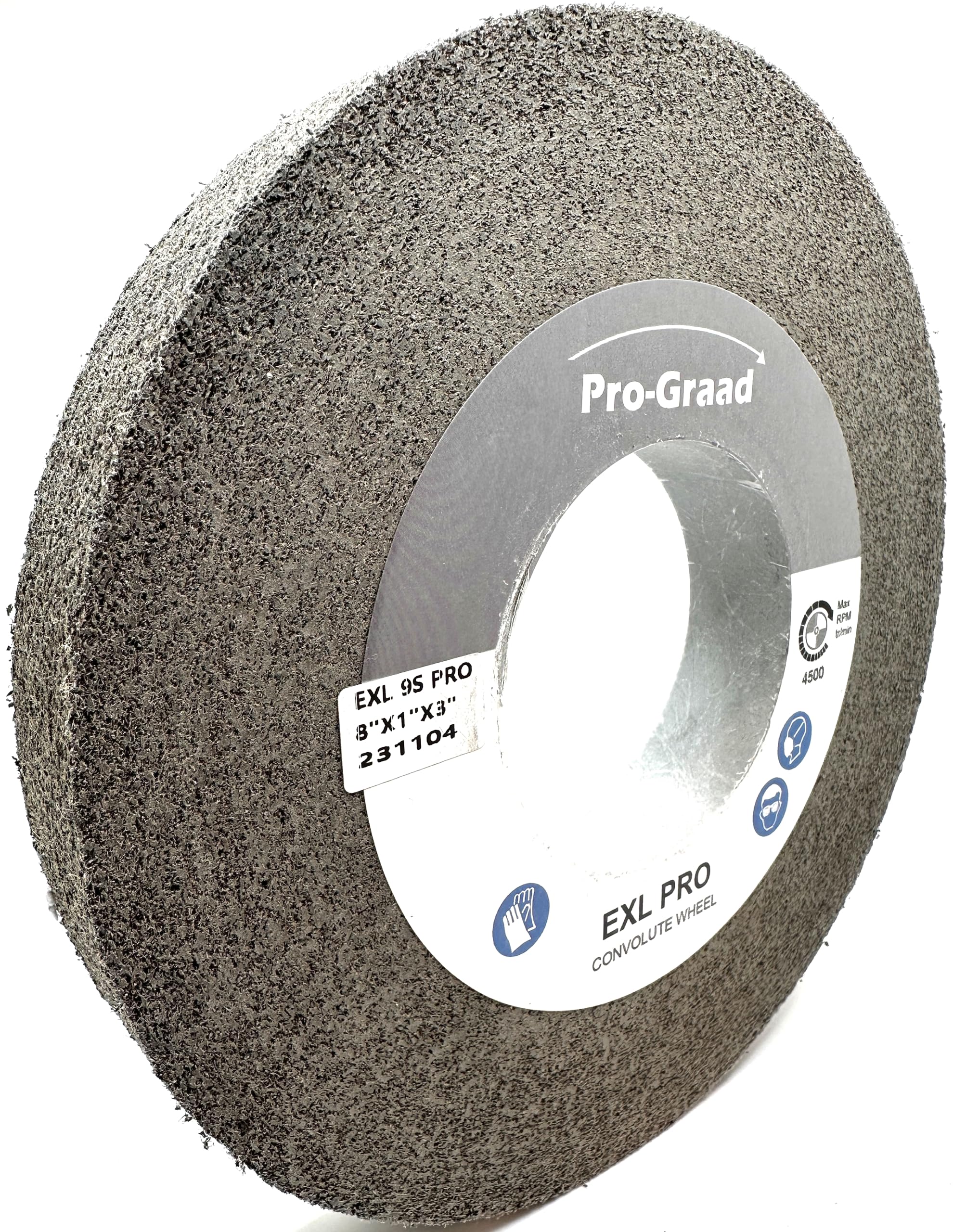 EXL PRO Rueda de pulido de desbarbado convoluta – 8 x 1 x 3 pulgadas, carburo de silicio fino 9S, grado profesional, rueda de desbarbado, acabado y pulido de metal, (paquete de 1)