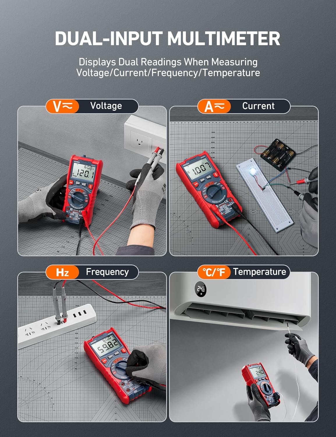 AstroAI Digital Multimeter, TRMS 6000 Counts Auto-Ranging Voltage Tester Voltmeter Measuring AC/DC Voltage Current, Capacitance Resistance Frequency Temperature Continuity Diodes with NCV - Image 3