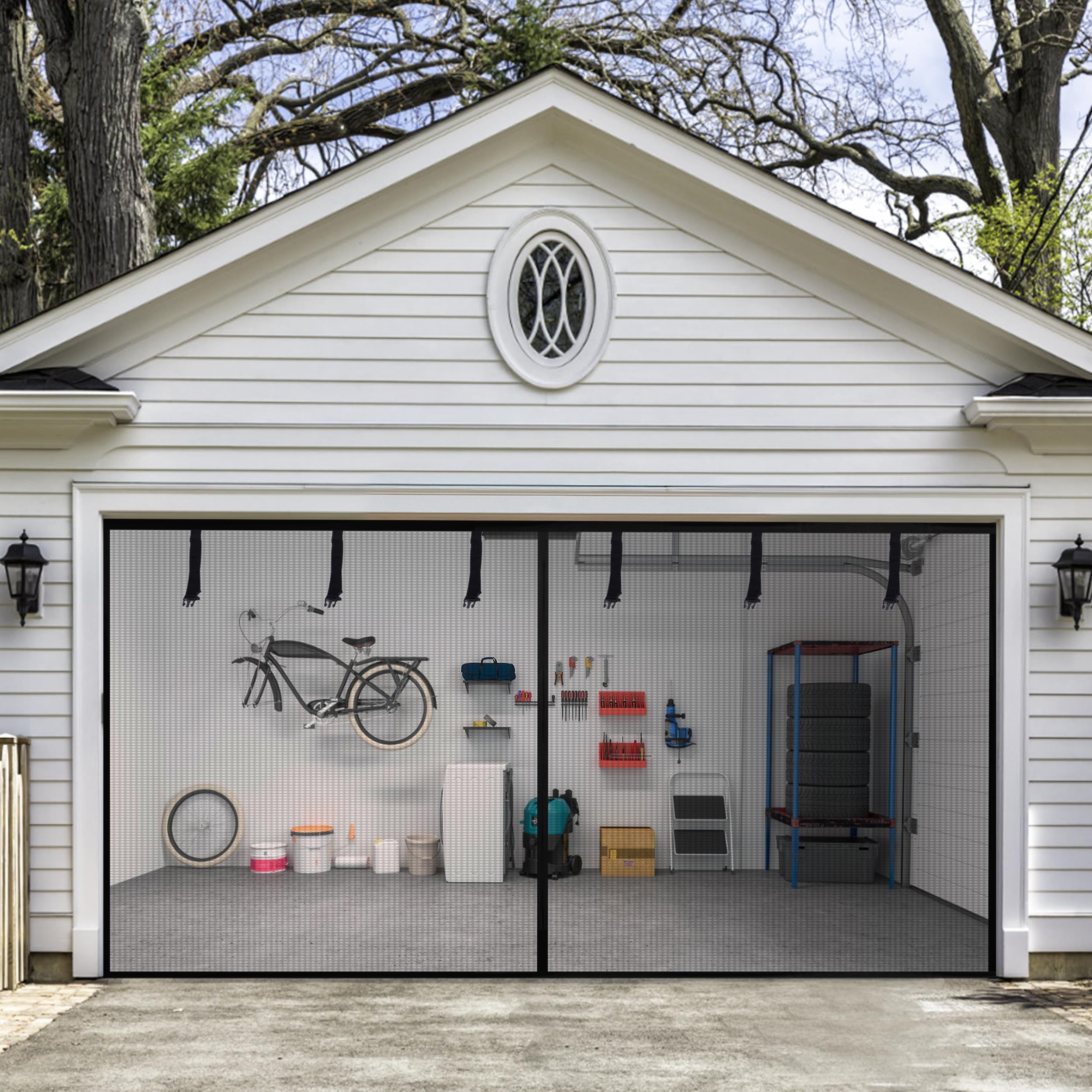 HBlife Garage Screen Doors for 2 Car Garage,15x7FT Fiberglass Magnetic Garage Door Screen, Hands Free Retractable Garage Net Screen Door Mesh with 6