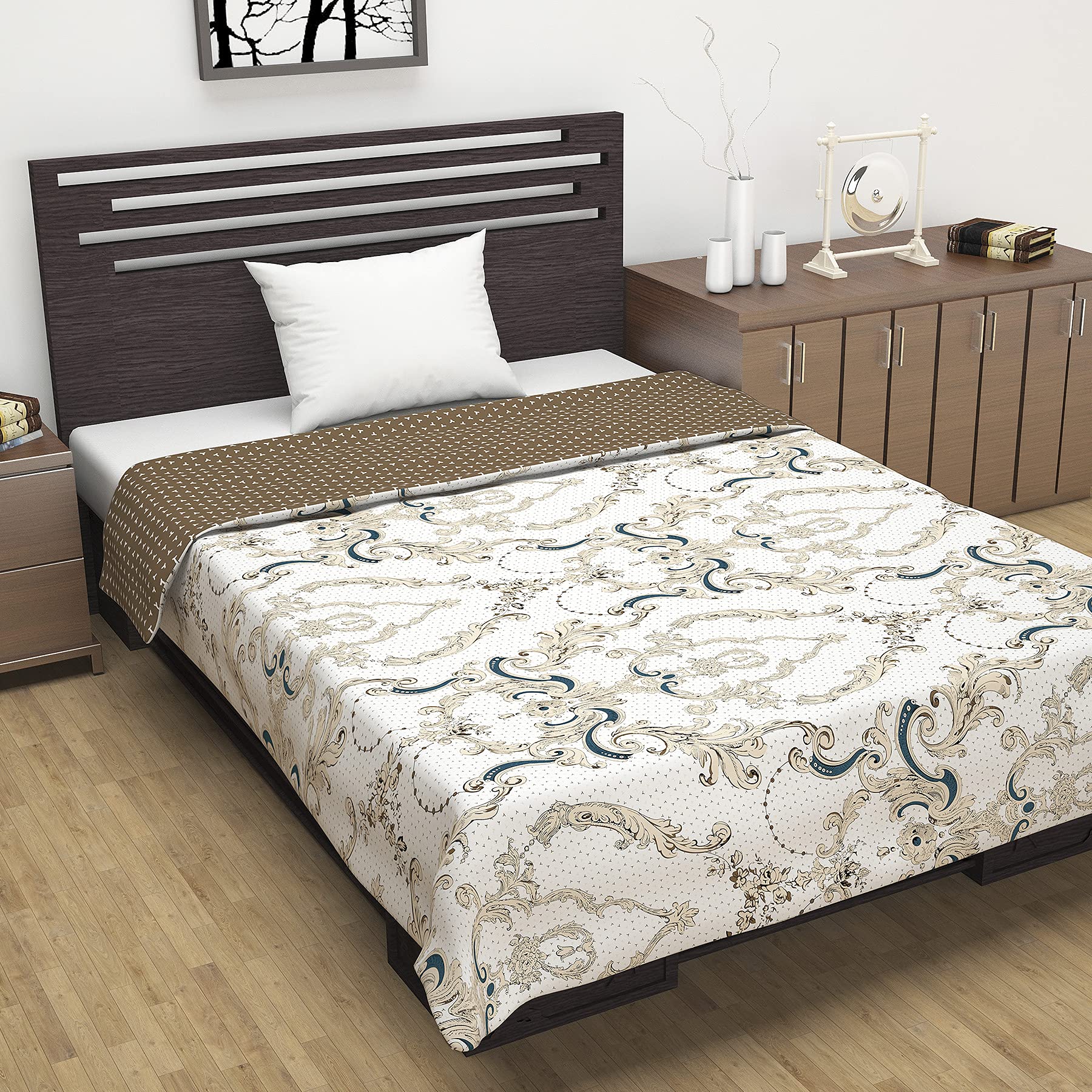 Divine Casa Kalamkari - Manta reversible Dohar de microfibra de 120 g/m², ligera, para cama individual, para todas las estaciones, tamaño 140 x 210 cm, tabaco seco de color