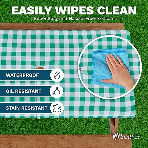 Miniatura 6 de Sorfey Mantel rectangular ajustable de vinilo para paraguas, diseño a cuadros, forro de franela 30 x 72 pulgadas, color rojo