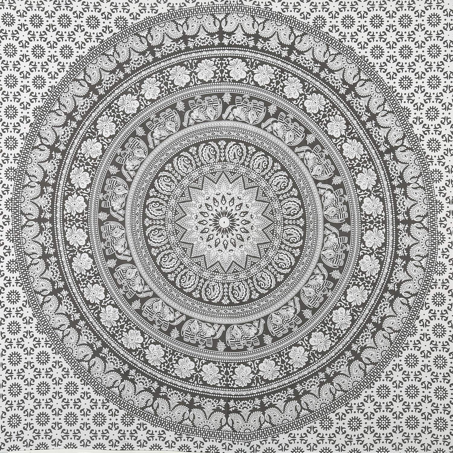 RAJRANG Mandala Wandteppich Elefant Boho Tapestry, Schwarz Weiß Baumwolle, 228x274 cm