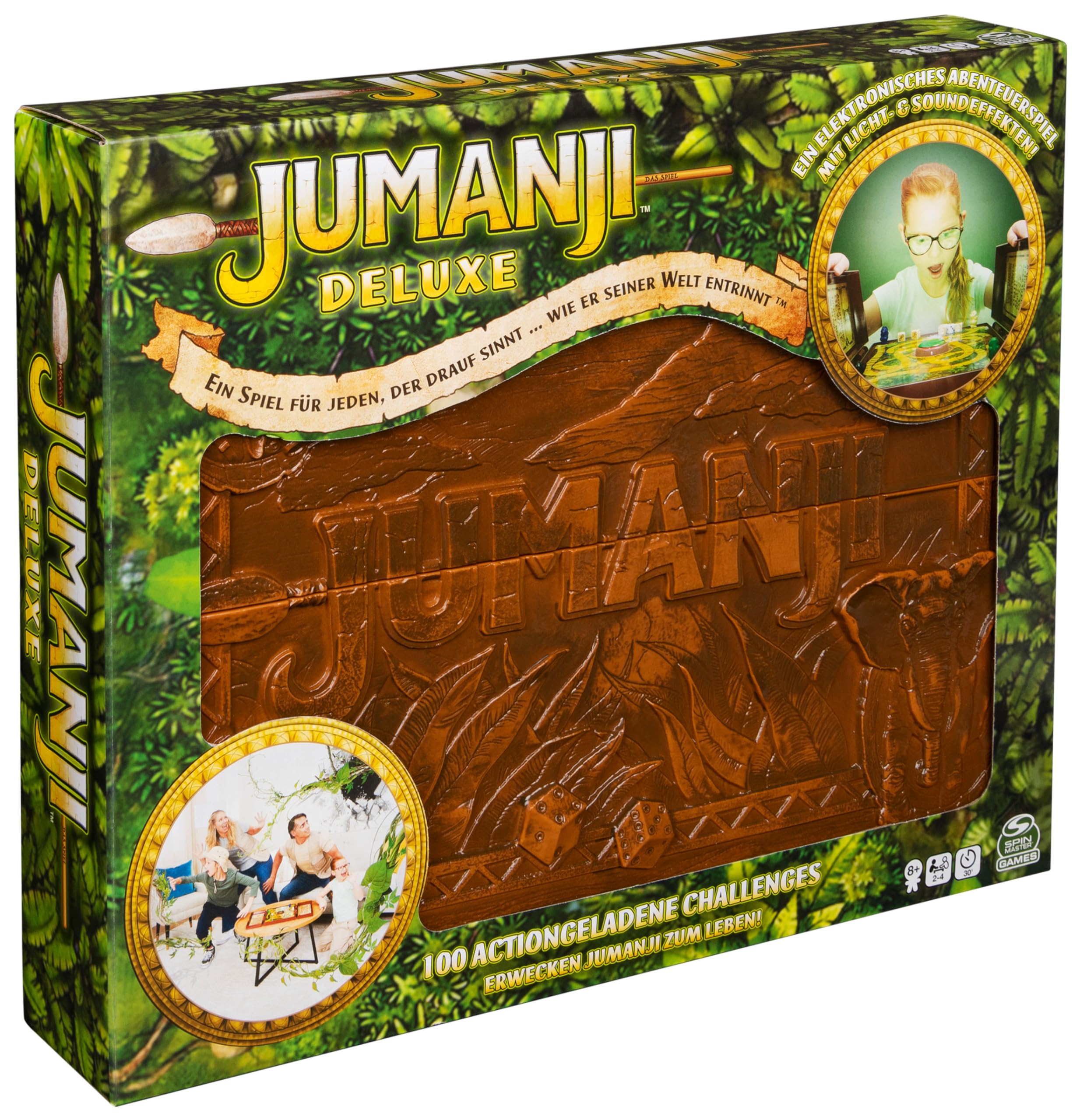 Spin Master Games - Jumanji - das actiongeladene Familienspiel, Deluxe-Version mit Spielcomputer inkl. Licht- und Soundeffekten; für 2–4 mutige Abenteurer ab 8 Jahren