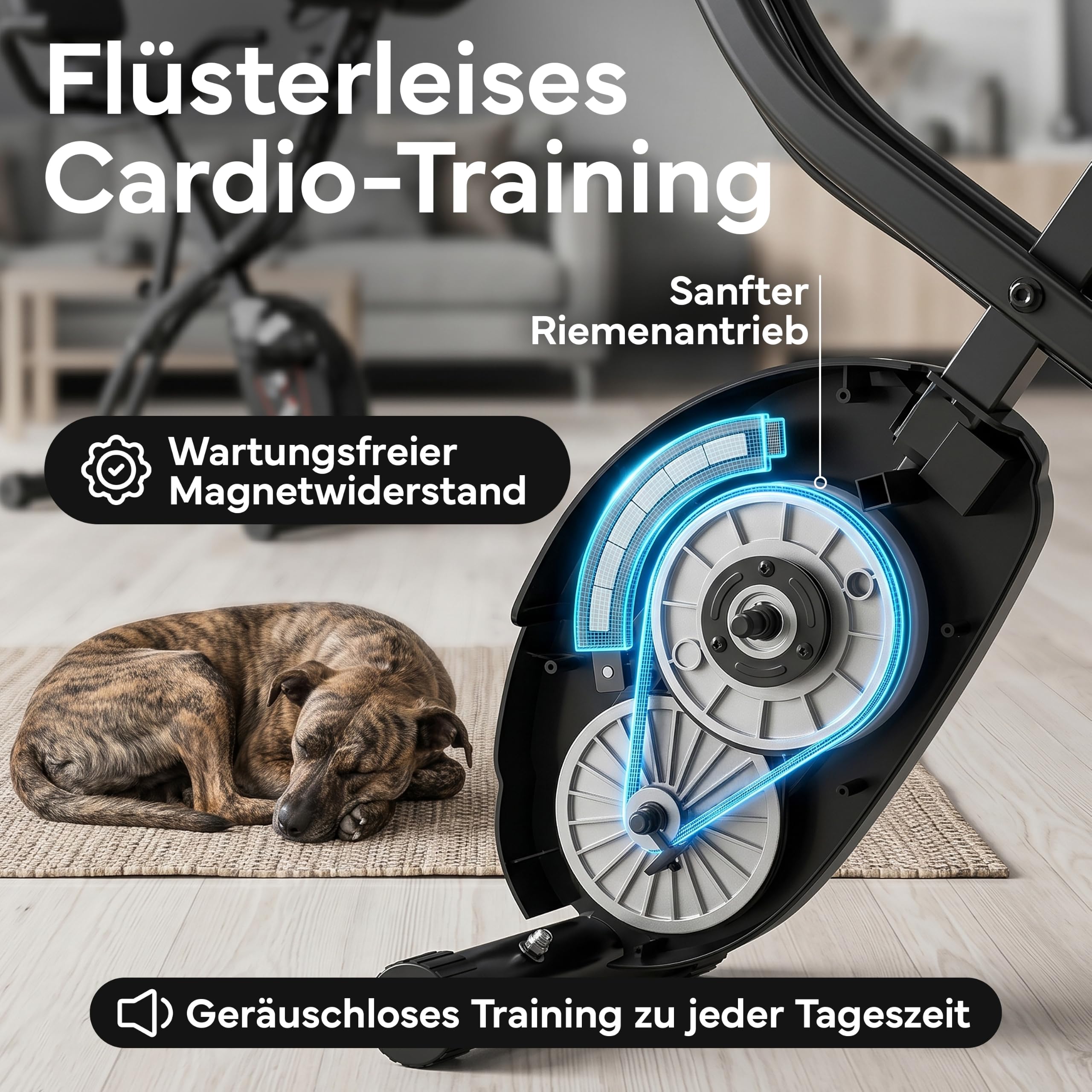 NEOLYMP Heimtrainer Fahrrad Klappbar - leises Cardio-Training bis 150 kg - 8 Stufen, Pulsmesser, Tablet-Halter - extra stabil & wackelfrei - Hometrainer Ergometer Indoor Bike Spinning Trimmrad