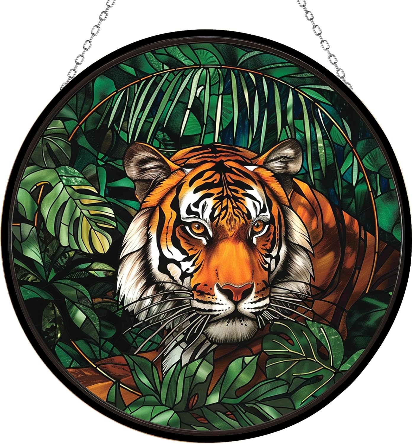 Tiger Stained Glass Suncatcher Window Hangings, Colorful Flower Suncatchers Colorful Glass Panel Sun Catchers Gifts, Decoration for Home Garden Christmas Party Wedding, 7.8x7.8inch