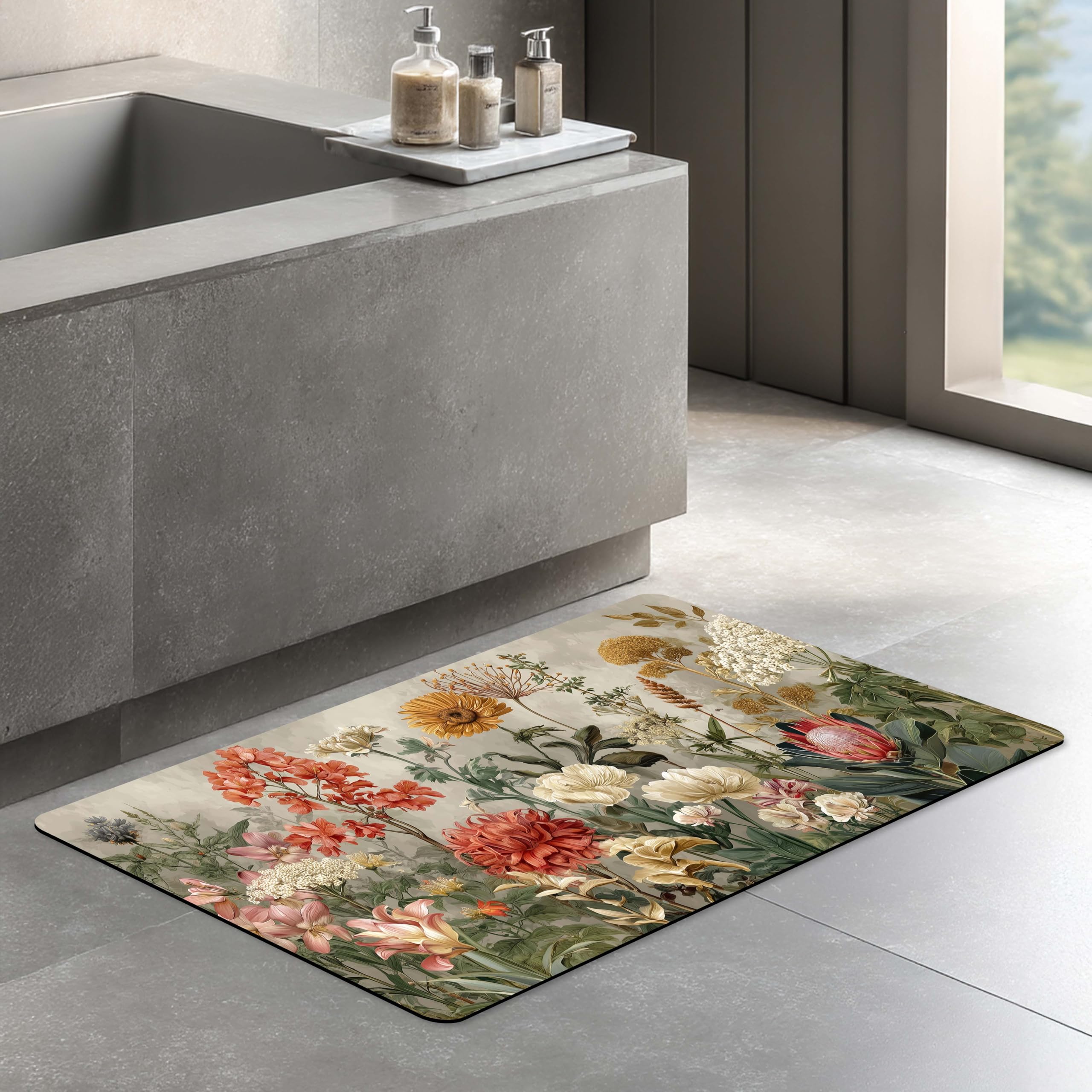 Galicha Bath Mat - Quick Dry Floral Blue -13