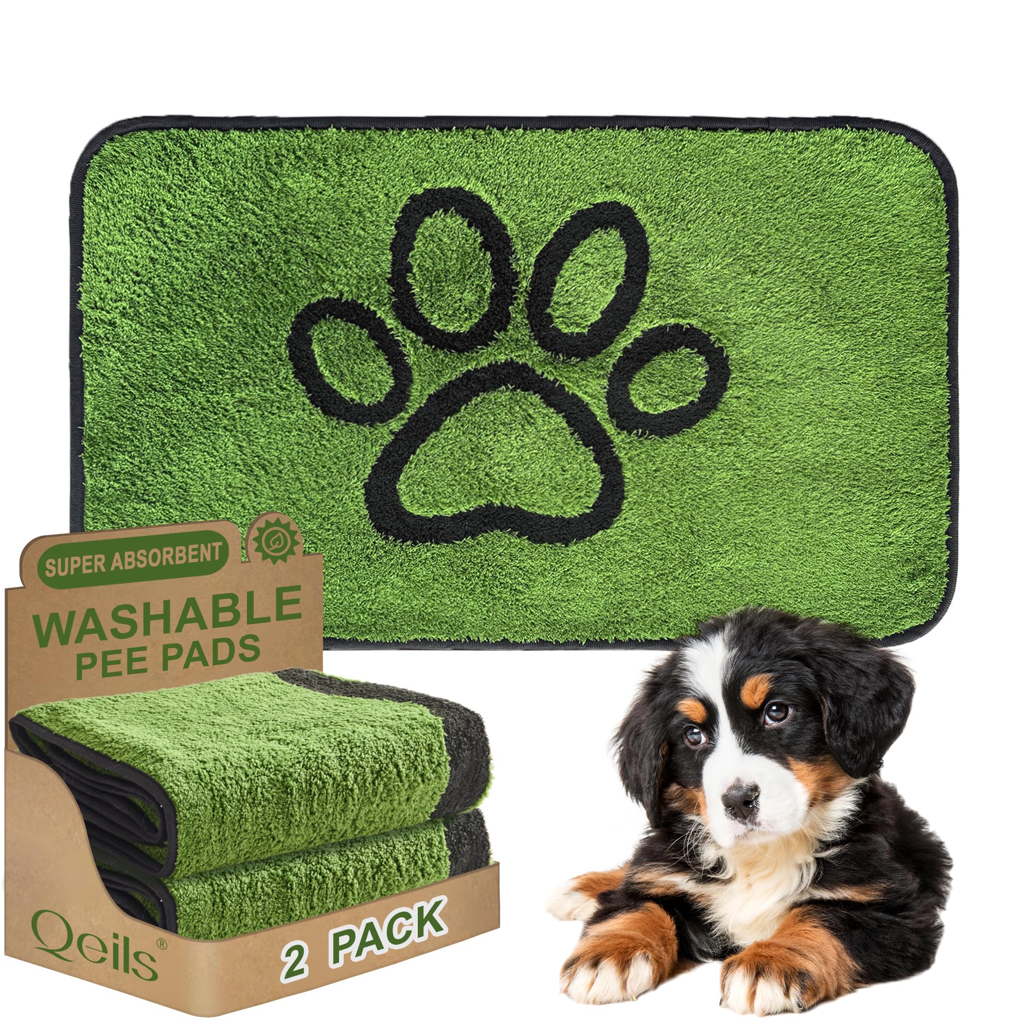 Qeils Reusable Dog Pee Pads, Washable Puppy Pads, Leak-Proof 18"x30" 2 Pack