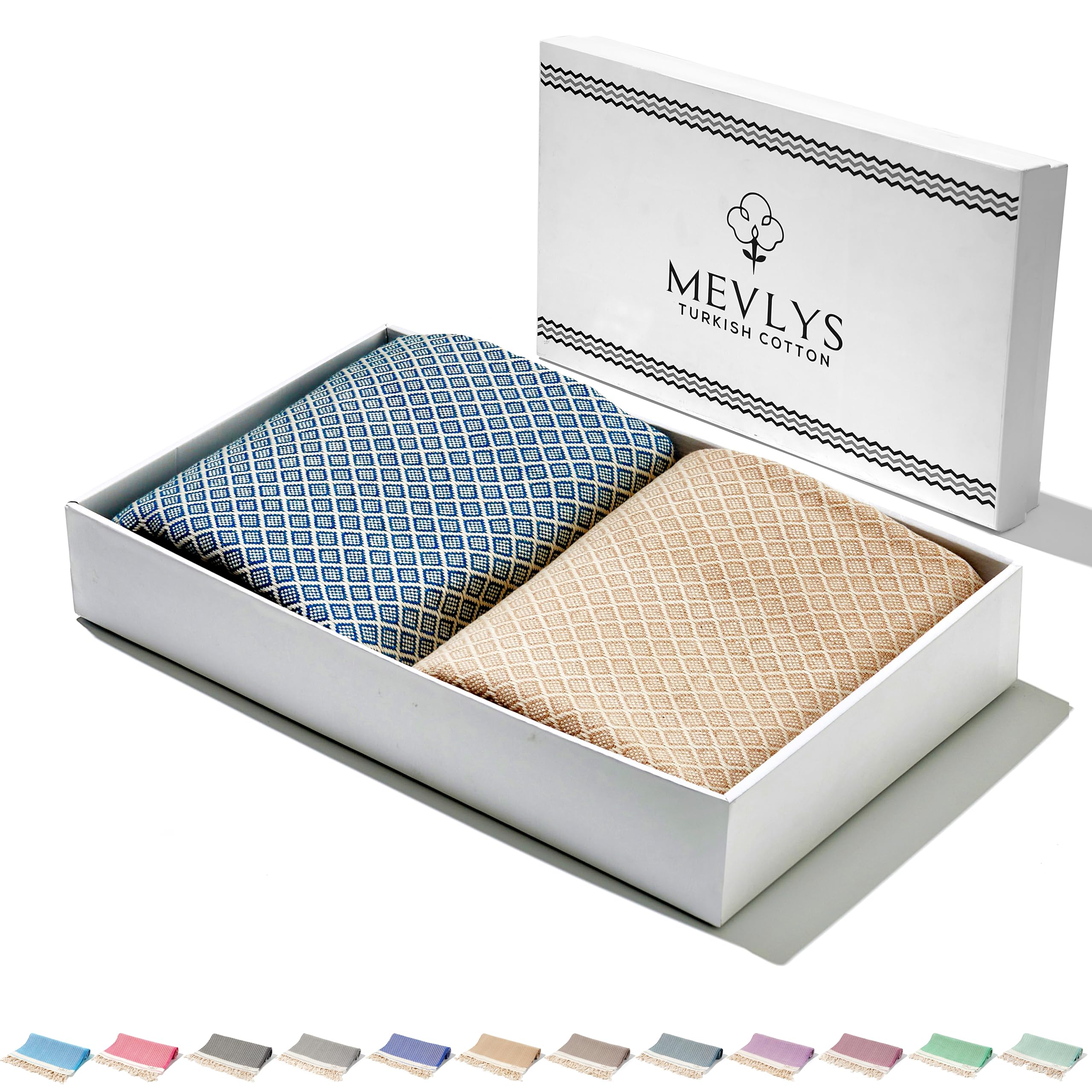Mevlys Turkish Cotton Men's Petrol Blue/Pastel Beige Mevlys Sauna Towel, Hammam Towel, Set Of 2, Beach Towel, Sauna Towel, Large, 100 X 180 Cm, Shower Towel, Beach Towel, Picnic Blanket, Yoga Towel, Cotton, Extra Light, For And Wo (