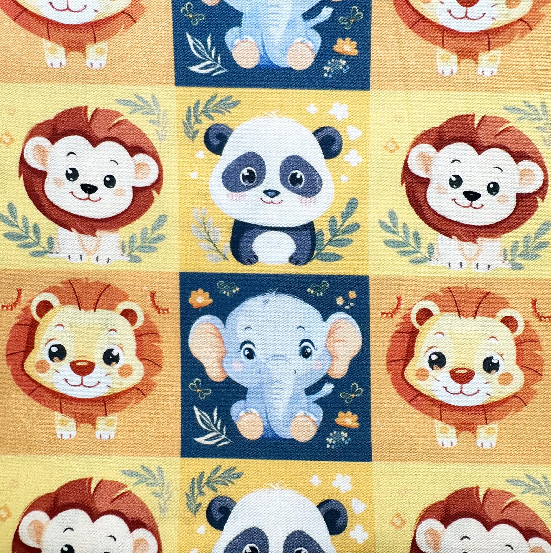 Glamour Secrets Yellow Cotton Fabric - Cute Baby Safari Animals - Nursery Craft Fabric Material Metre