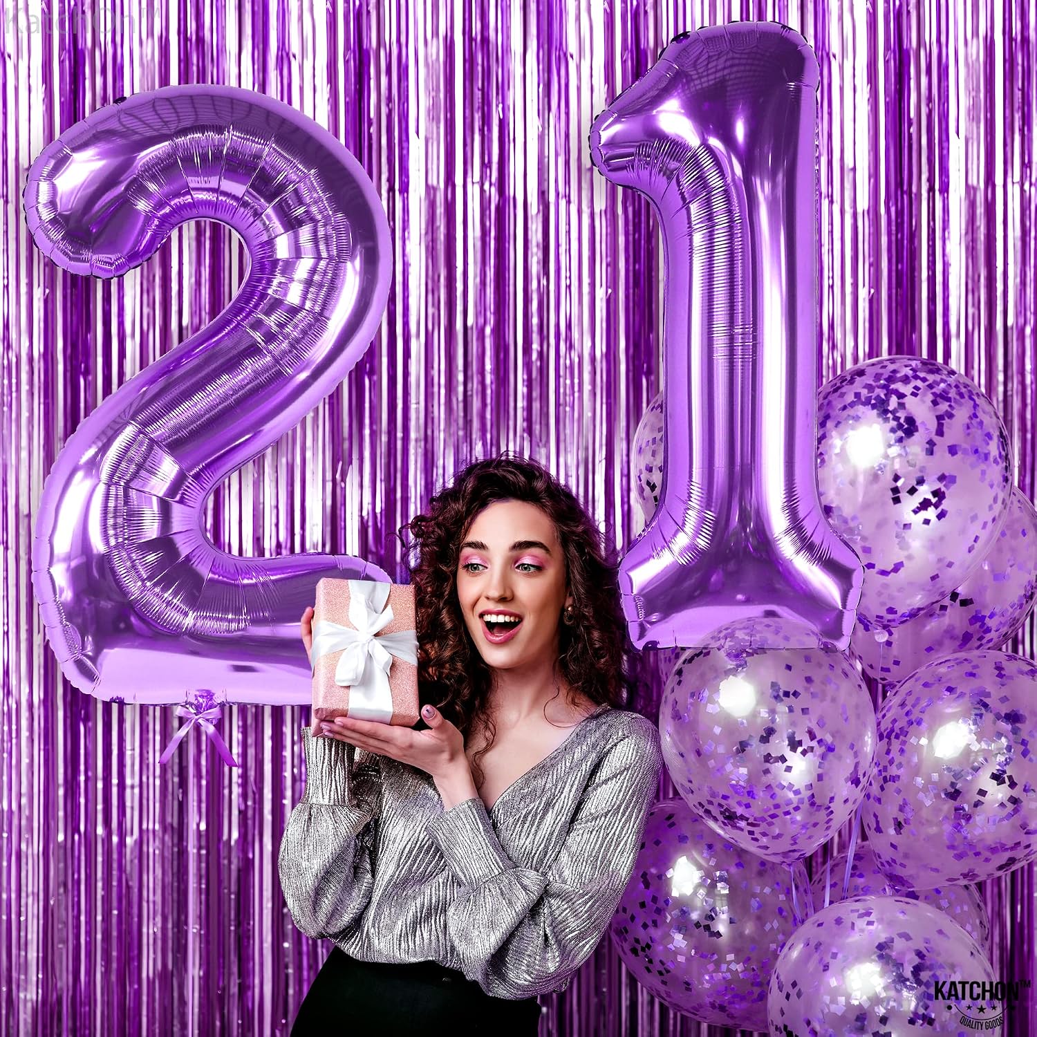 KatchOn, Purple 21 Balloons Numbers - 40 Inch | Purple 21st Birthday Balloons | 21st Birthday Decorations For Her Purple | 21 Balloon Number | 21 Number Balloons | Anniversary Decorations