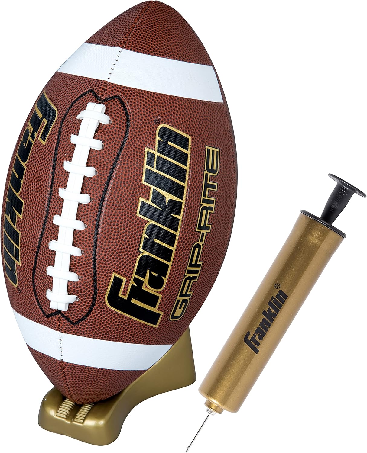 Franklin Sports Grip-Rite Gold Pump and Tee Football Set Official