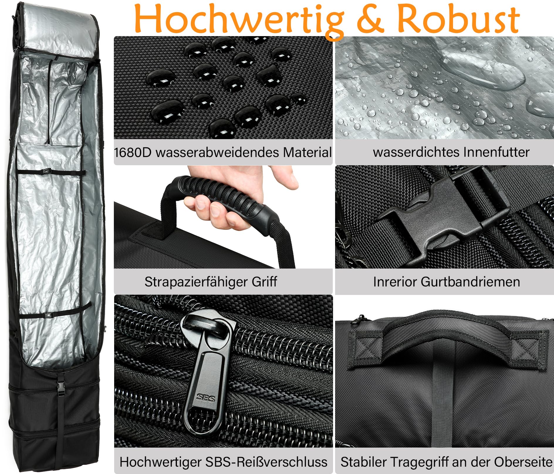 Ski-snowboard tas - lengte 175cm - met wieltjes Ski-snowboard tas - lengte 175cm - met wieltjes