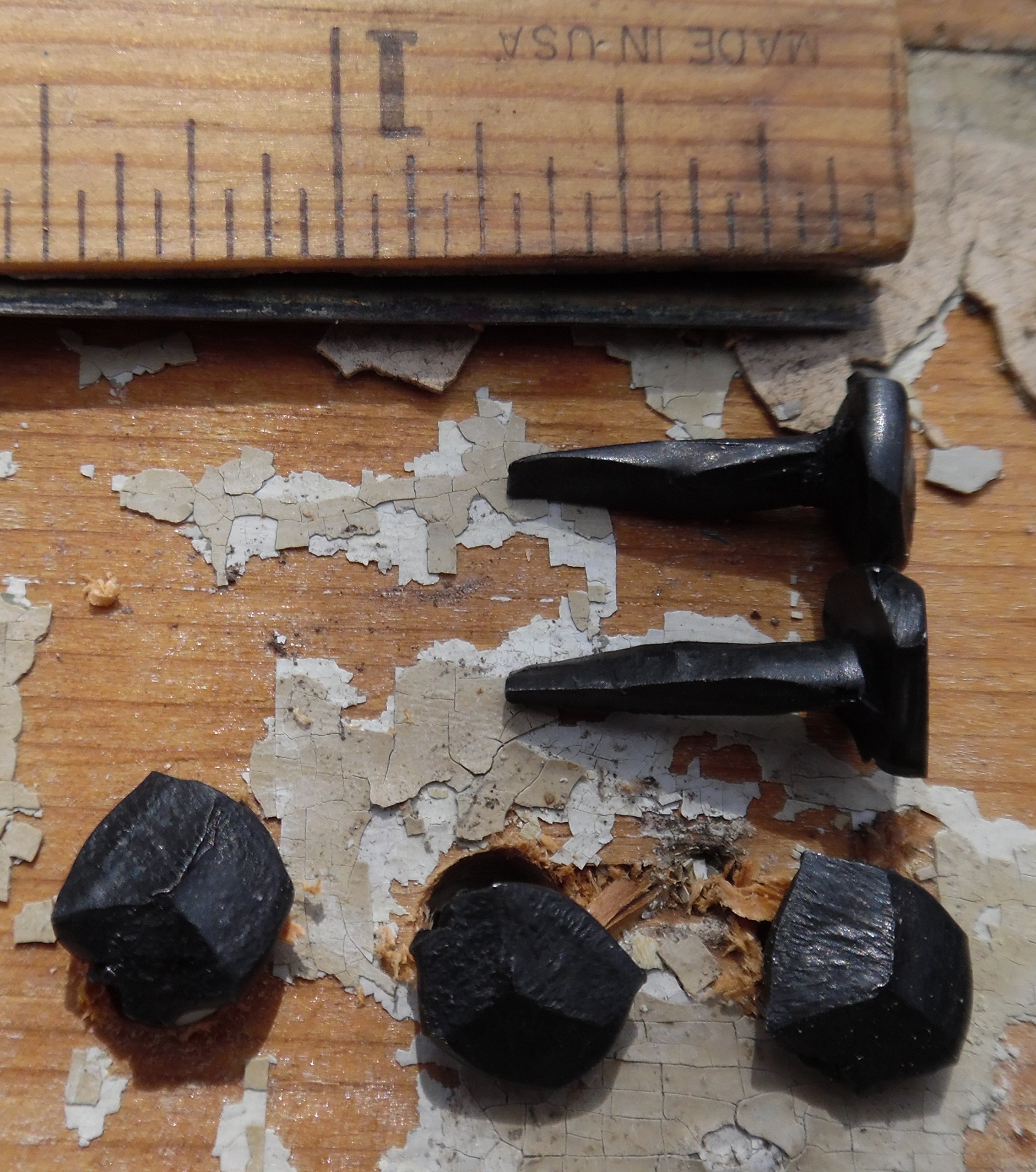 5/8”- Wrought Head Iron Nails – Antique Black rustic restoration accent nails for hanging, furniture, cabins, shutters & flooring – Decorative clavos nails – Distinct wrought rose head – 1 in