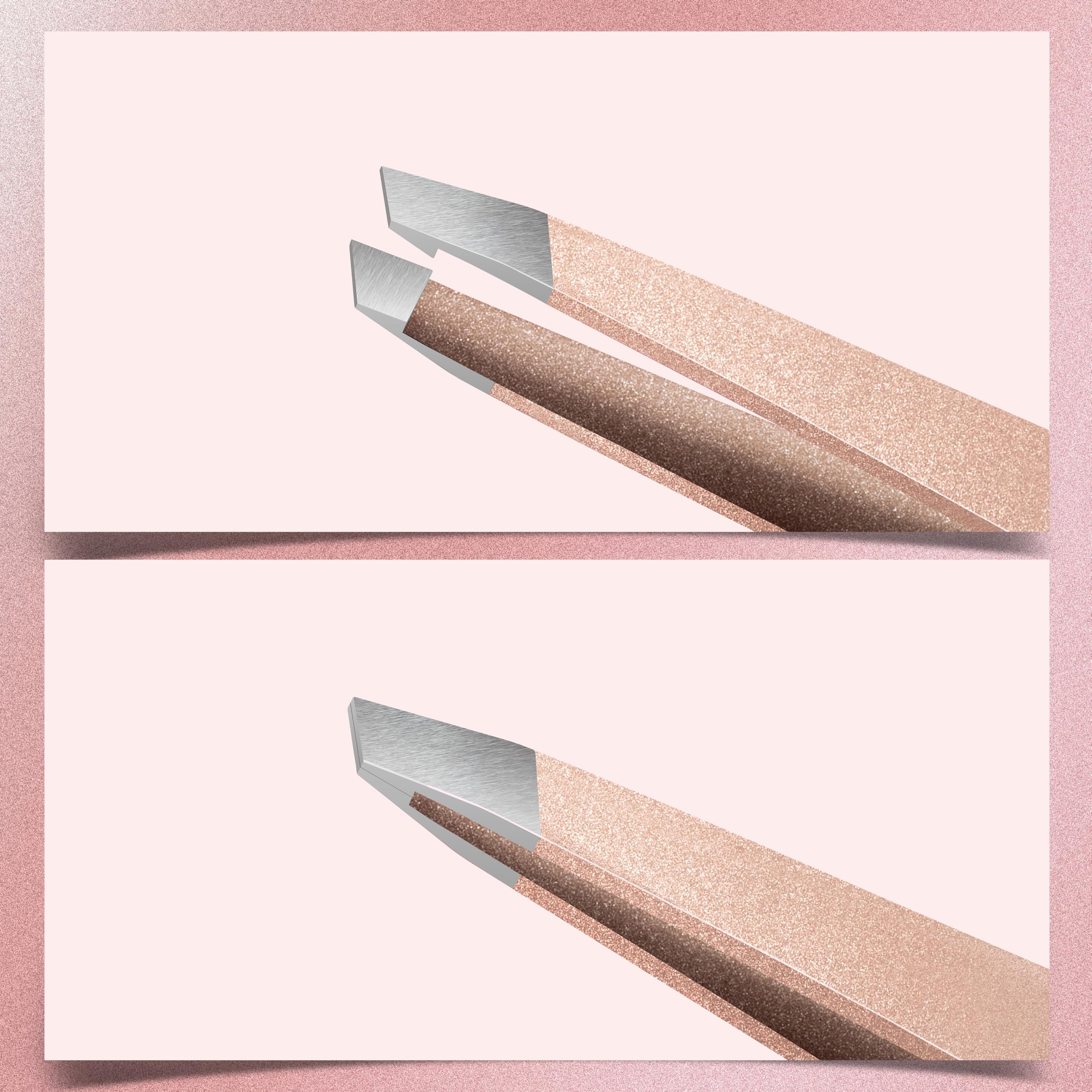 MARKHOR® Rose Gold - Set Profesional de Pinzas de Precisión y Pinzas Depilar para Cejas Vello Facial Astillas y Pelos Encarnados - Acero Inoxidable con Estuche (Pack de 4)