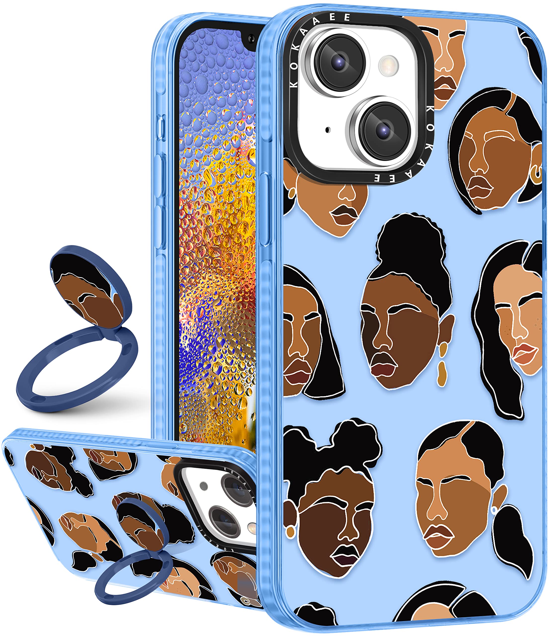 (2in1 for iPhone 14 Case Black Girl for Girls Women Cute Girly Phone Cases African Design Soft TPU Bumper Fashion Unique Cover+Ring Holder for iPhone14 6.1"