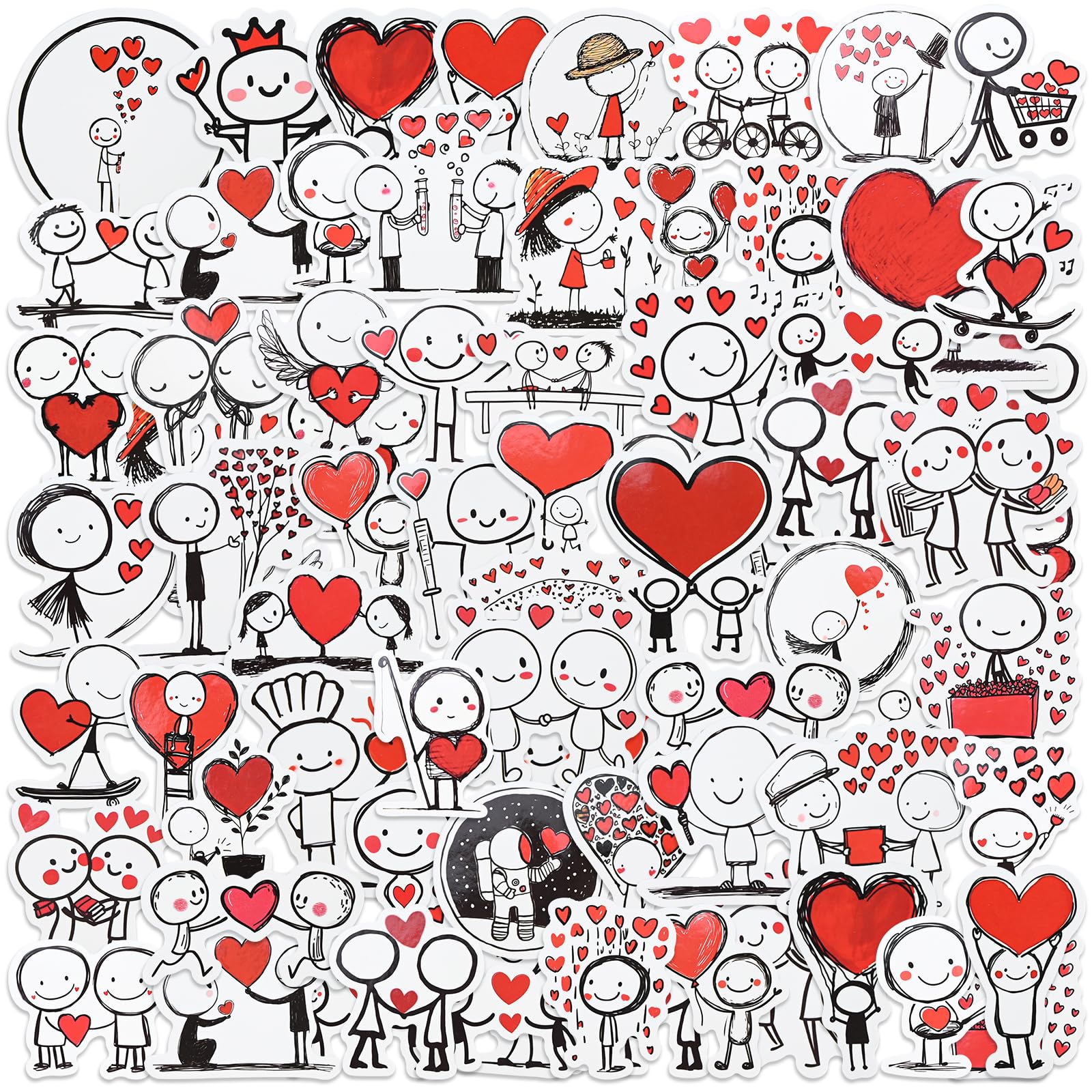 JAXICREY 100Pcs Heart Stickers, Self Adhesive Love Stickers for Scrapbooking, Cute Romantic Sticker, Waterproof Valentine Sticker for Girls - Scrapbook, Laptops, Water Bottles, DIY Craft, Party Favors