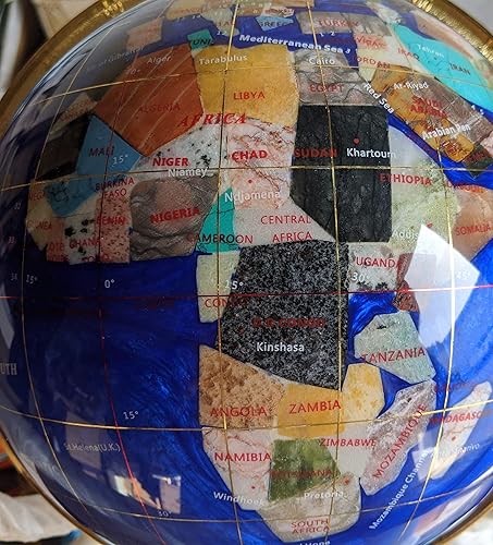 Miniatura 8 de Unique Art - Globo del mundo con piedras preciosas Bahama de 13 pulgadas de alto, con trípode dorado