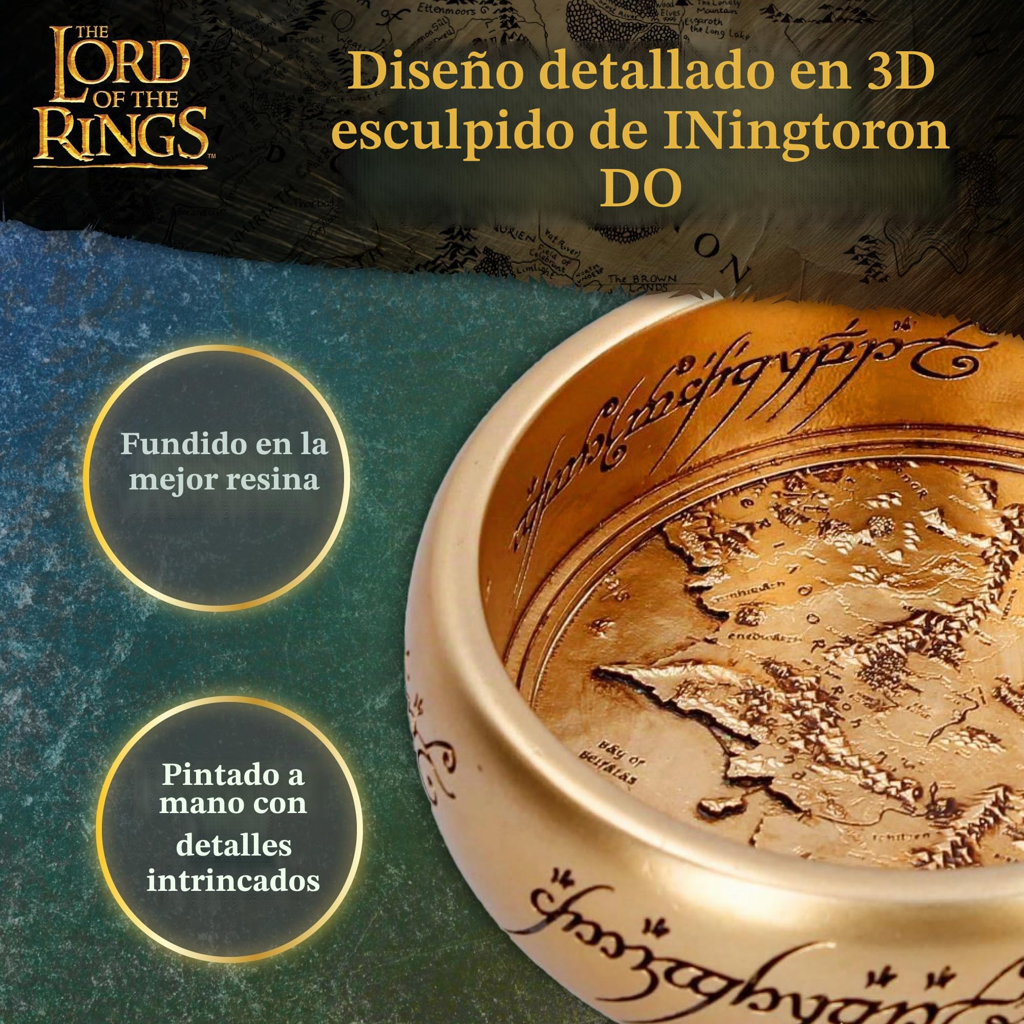 Nemesis Now Plato para baratijas de El Señor de los Anillos The One Ring de 10,8 cm de ancho, coleccionable de resina con mapa de Mordor y borde inscrito, plato con licencia oficial