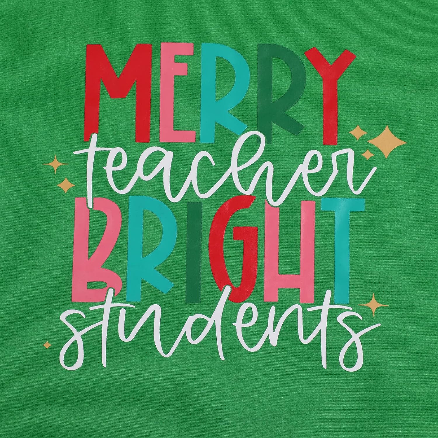 Christmas Teacher Sweatshirt Women Merry Bright Graphic Print Sweatshirt Christmas Crewneck Vacation Shirts - Image 3