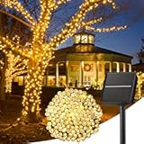 Minetom Solar String Lights Outdoor Waterproof- 40 FT 100 LED Solar Powered String Lights with 8 Lighting Modes, IP65 Waterproof Solar Christmas Lights for Outdoor Outside Tree Party Decor, Warm White