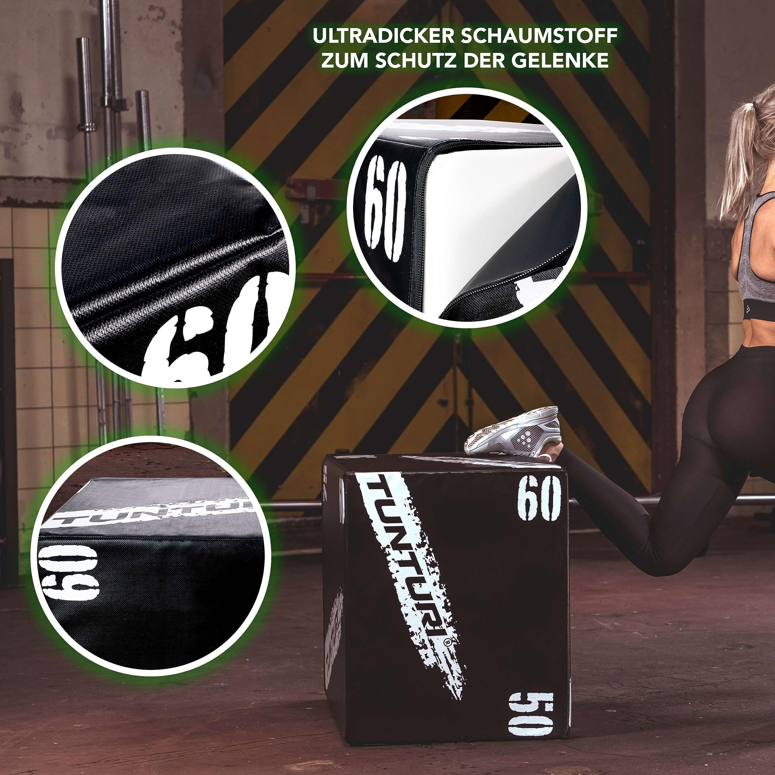 Tunturi Plyo Box, Soft Plyometric Box, Fitnessbox, 40 x 50 x 60 cm, Holz mit Eva