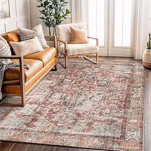 Rugshop Multi Vintage Boho Medallion Area Rug — Machine Washable, 9'x12' for Living Room, Dining Room and Bedroom