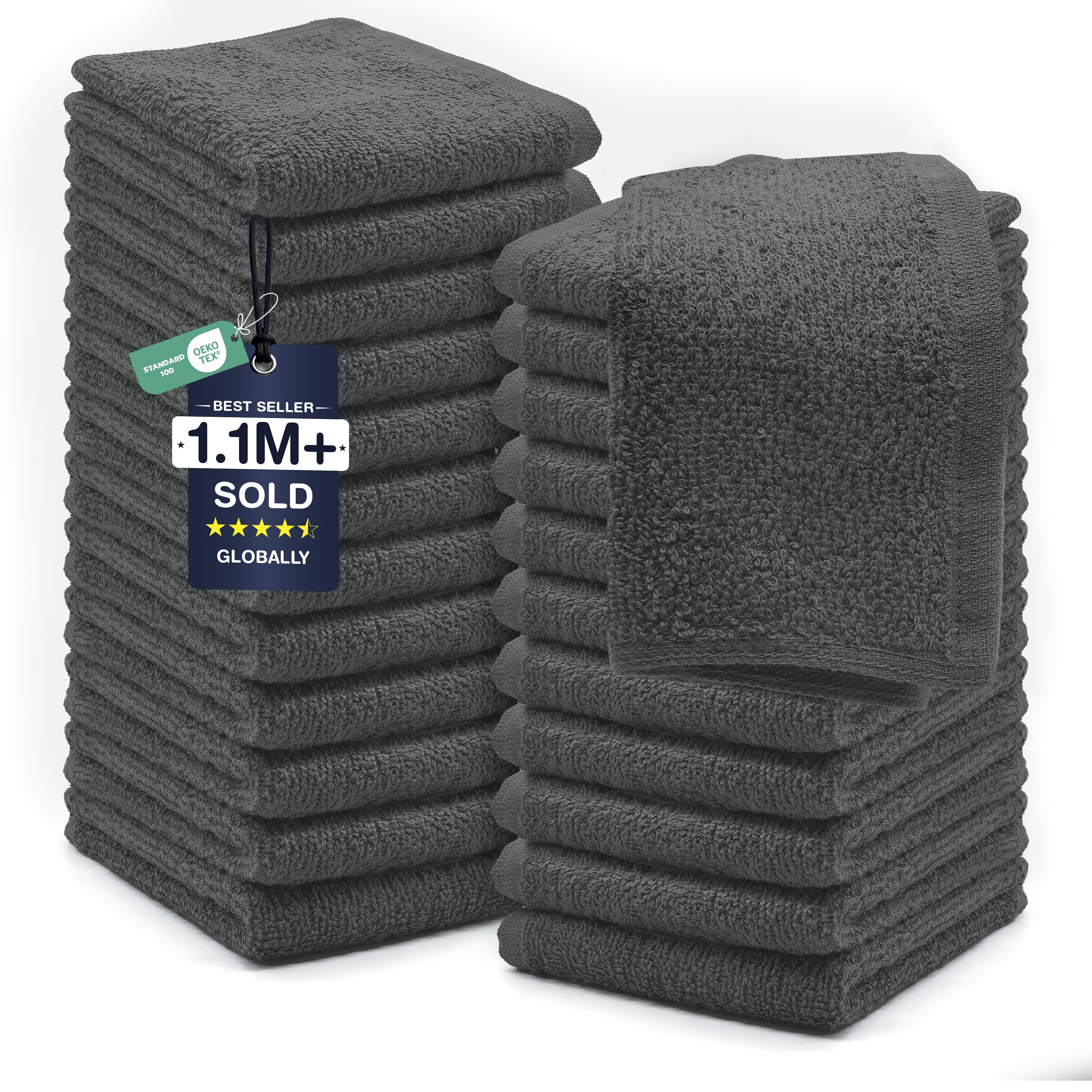 dan river 24 pack cotton wash cloths set for showering [12x12] gray
