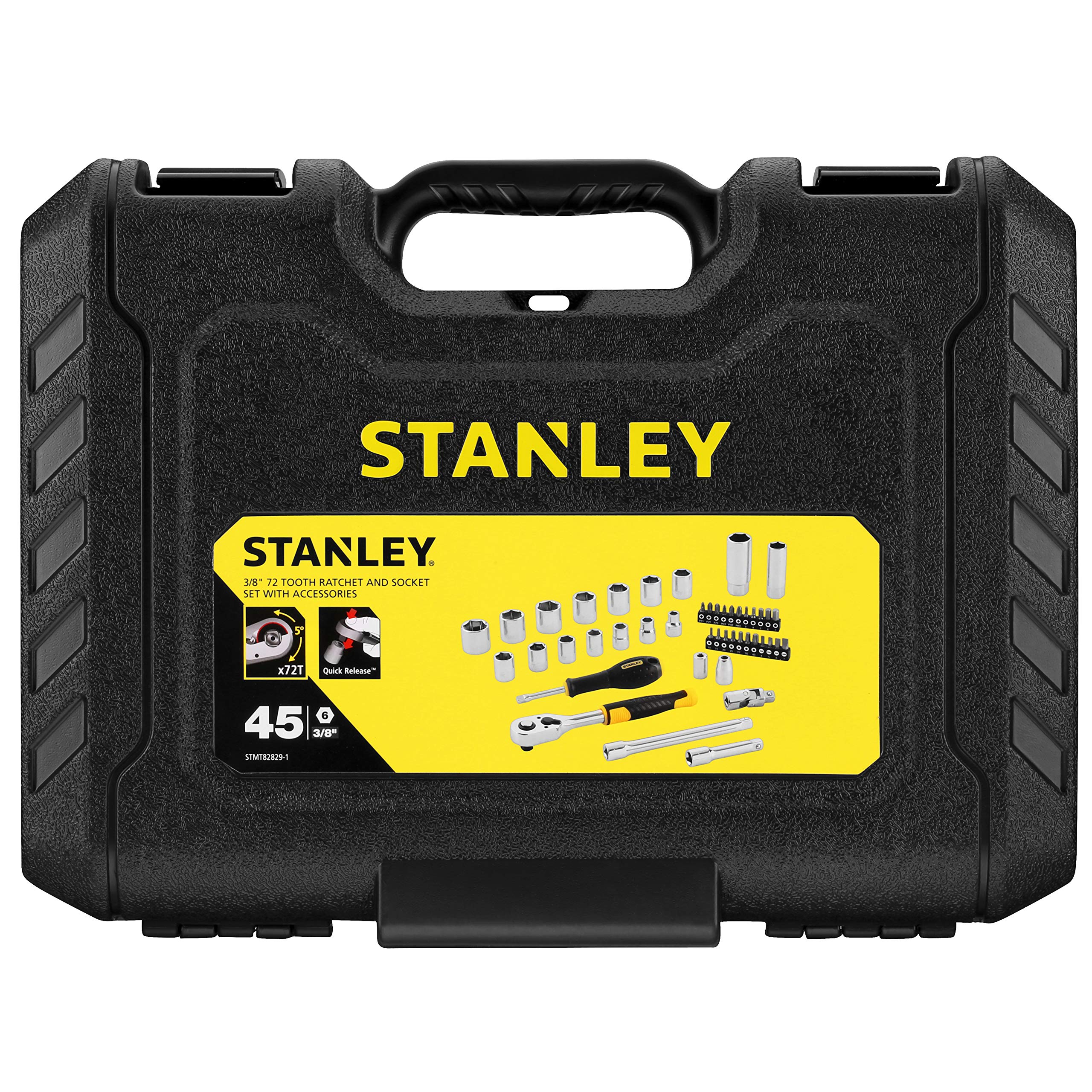 STANLEY Solidny Juego nasadki 3/8" - 45 elementów dla profesjonalistów i majsterkowiczów do codziennego użytku ergonomiczna konstrukcja