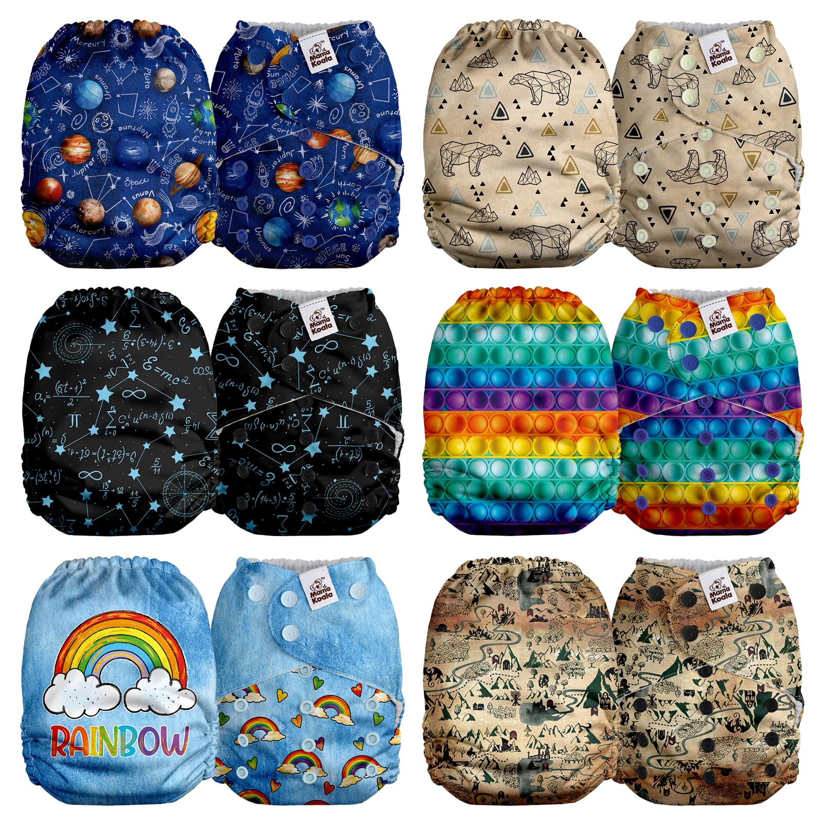 Mama Koala 2.0 Cloth Diapers for Babies, 6 Pack Pocket Shell Only (NO Inserts) - One Size Washable and Reusable Pocket Diapers for Newborns and Toddlers - 26005