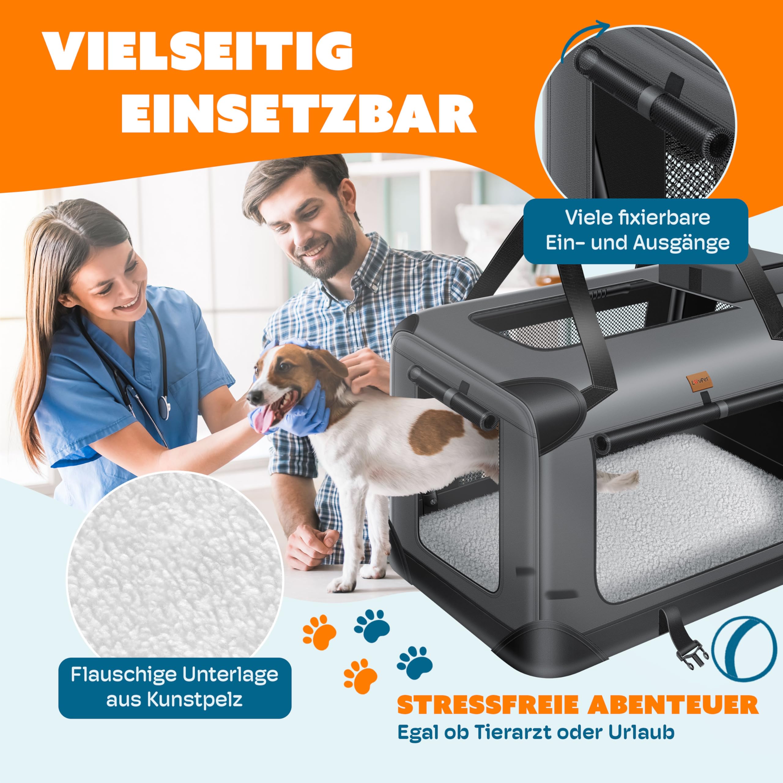 LOVPET® Trasportino per Cani - Box per Cani Pieghevole incl. Borsa per Il Trasporto e Ciotola - Cani e Gatti - casetta per Il Trasporto di Animali Domestici, Antracite, S