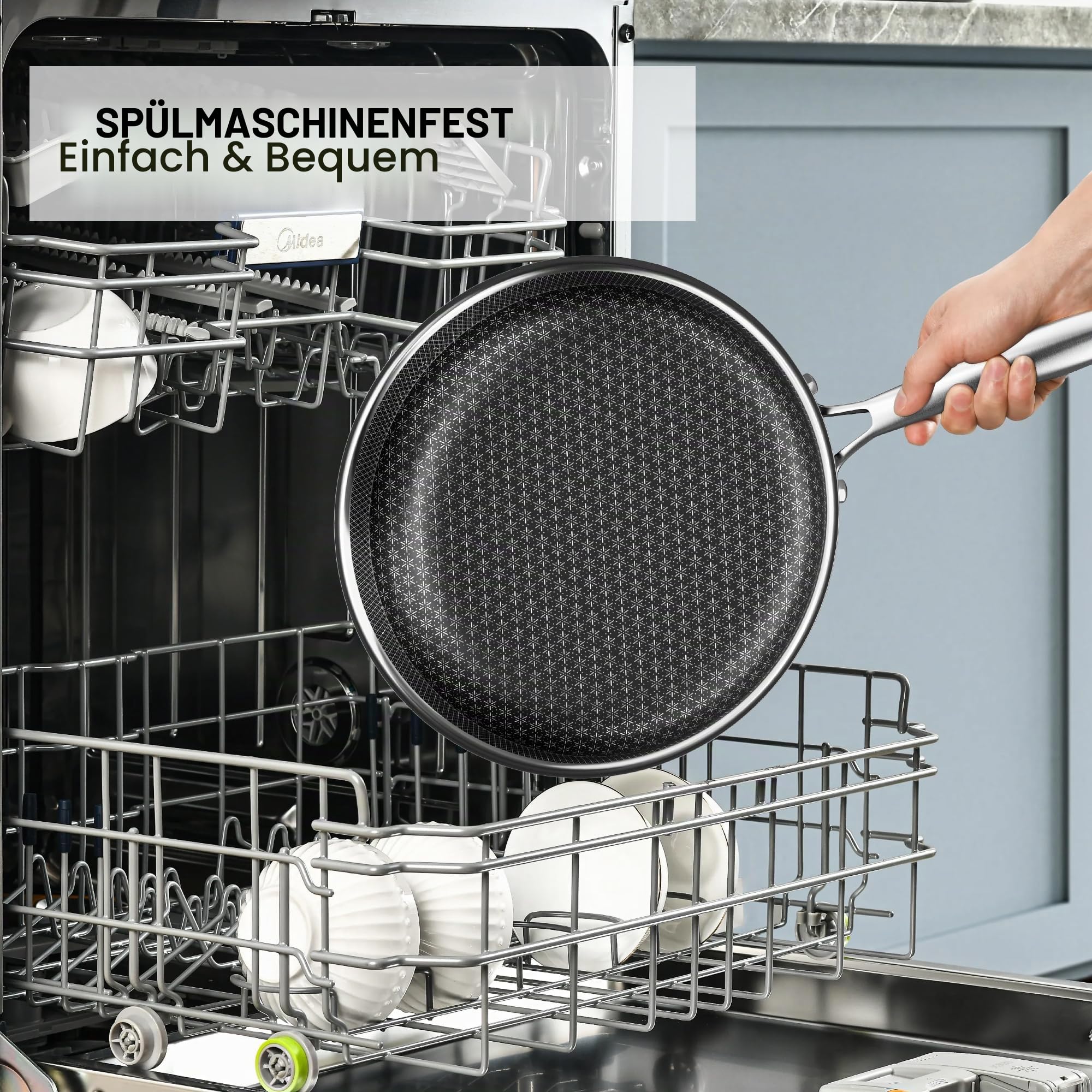 RIOVARM Edelstahl Pfannenset Induktion Antihaft Bratpfannen Set mit Deckeln 20cm 26cm 30cm Wok Pfanne mit Edelstahlgriff Brat- & Universalpfannen für alle Herdarten Spülmaschinenfest Backofenfest