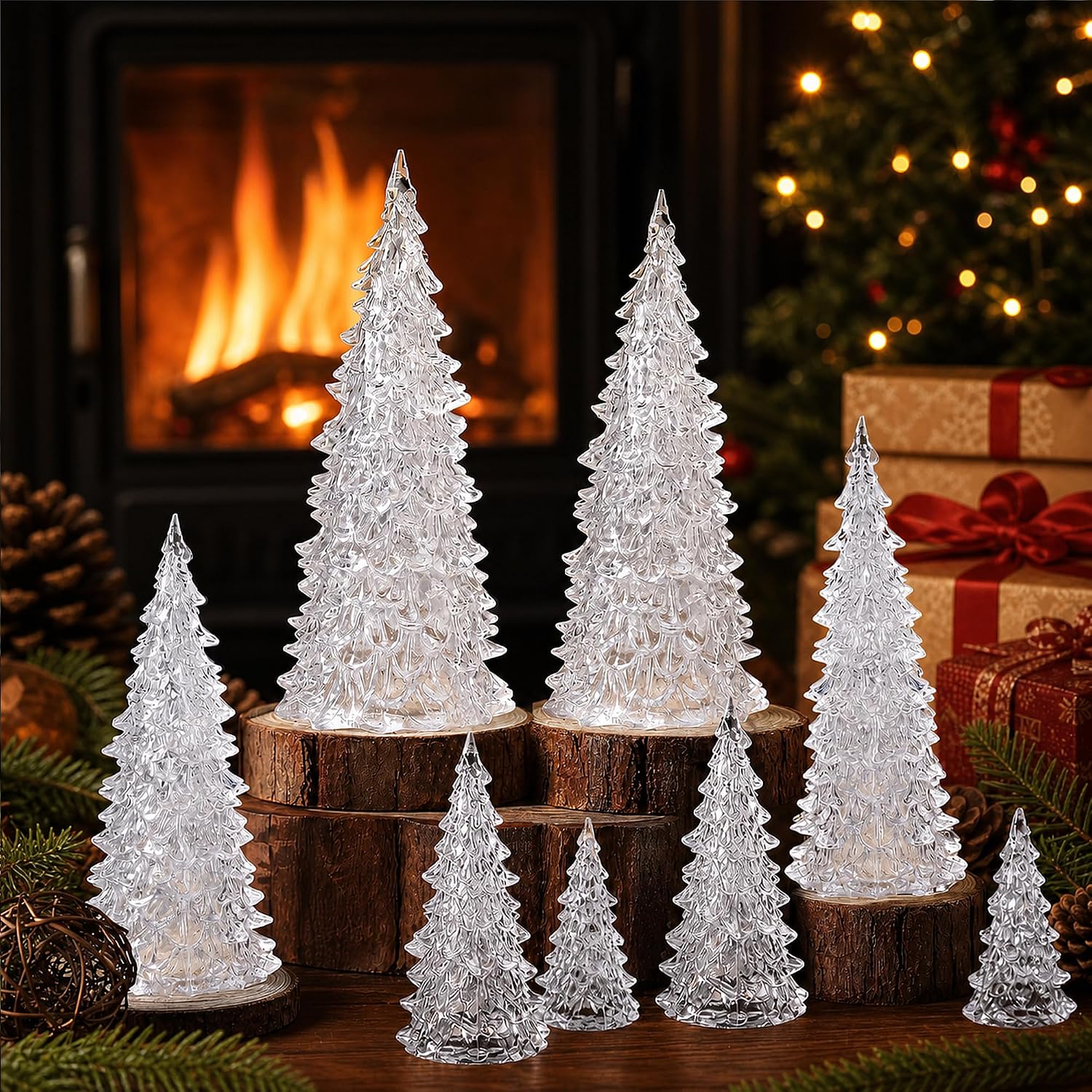 8 Pcs Clear Acrylic Tabletop Christmas Trees, Crystal Xmas Tree Centerpiece