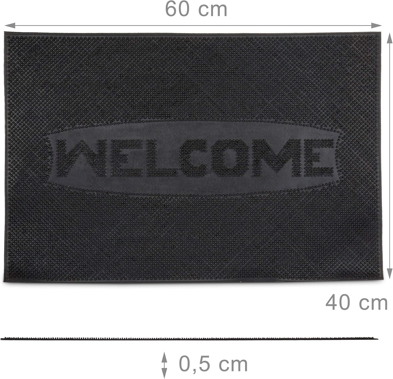 Relaxdays Rubber "Welcome" Doormat 60 x 40 cm, 100% Rubber Welcome Mat, Anti-Slip Floor Mat for Indoors and Outdoors Door Mat Black - Image 5