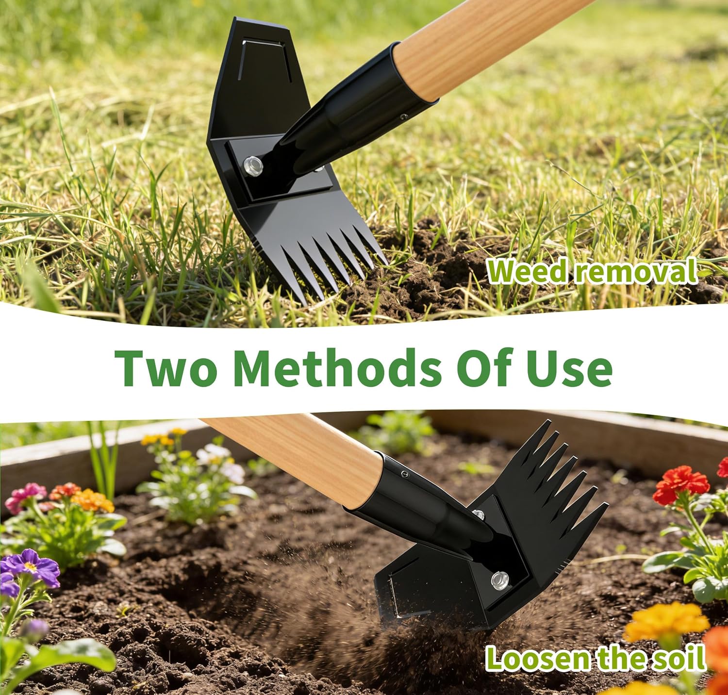 Weed Puller Tool with Long Bamboo Handle, 2 in 1 Garden Hoe&Manual Weed Remover, Weed Rake&Grabber, Gardenia Heavy Duty Uprooting Tool for Yard, Lawn and Garden, 49Inch