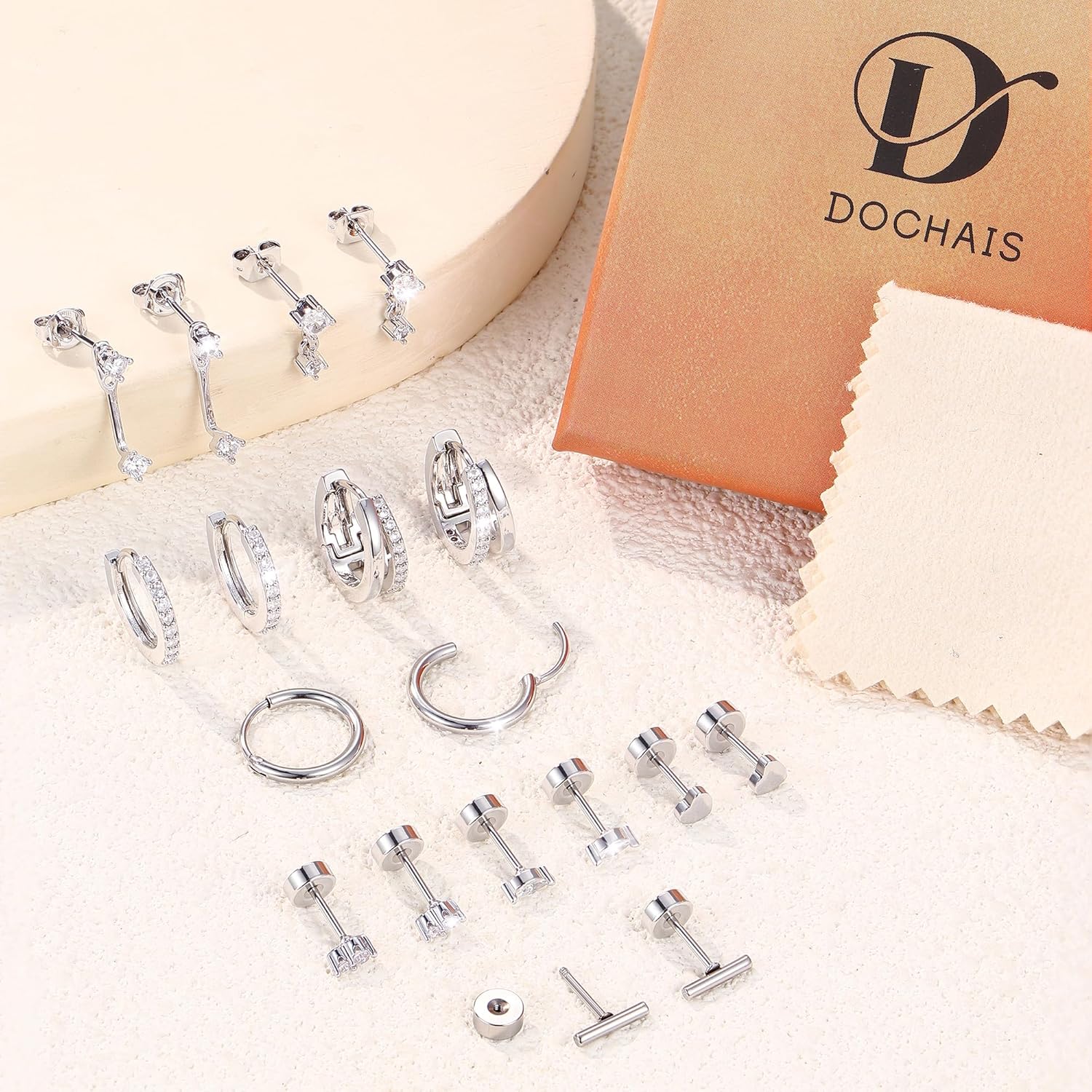 Dochais Gold Cartilage Earrings for Women Trendy Hypoallergenic Surgical Steel Hoop 14k Gold-Plated Flat Back Earings Small Stud Earring Stacks Set - Image 7