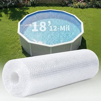 Blue Wave 18-ft Round Solar Pool Cover 12-Mil Clear Solar Cover for Above Ground Pool, Thermal Bubble Blanket for Heat Retention & Reduced Evaporation
