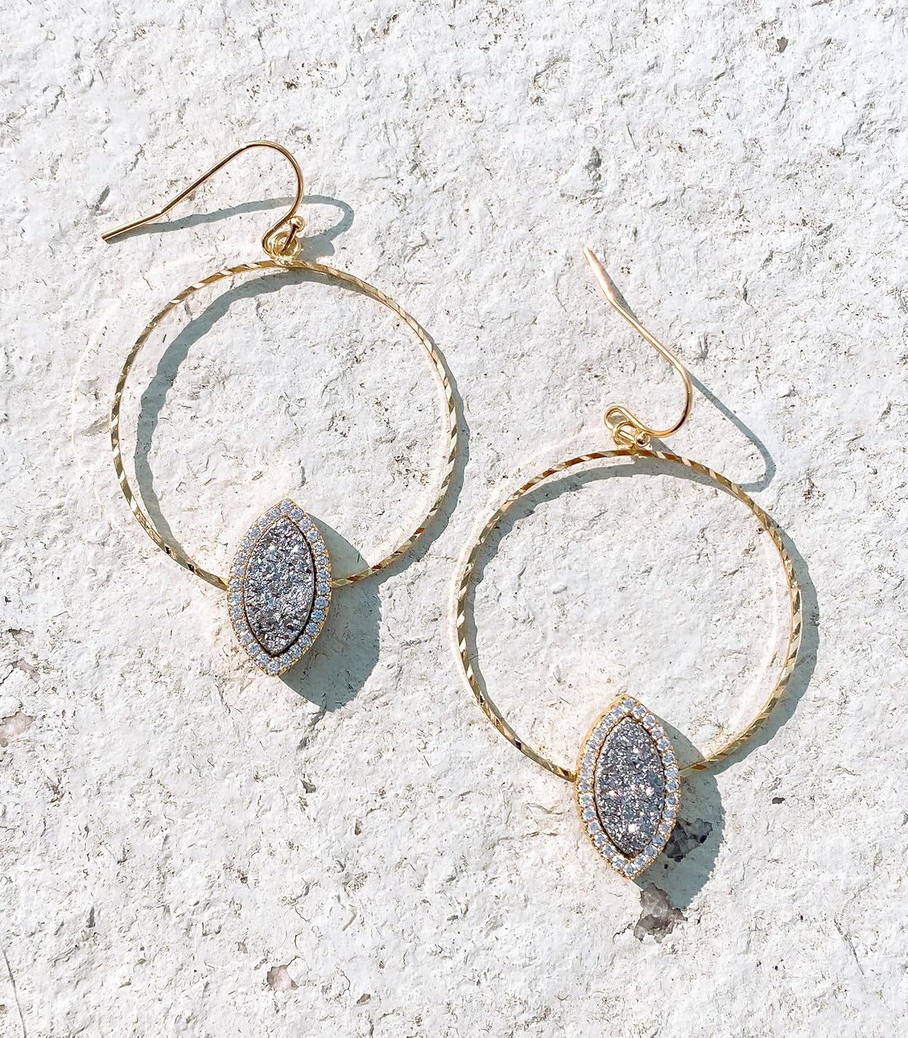 OZEL - Druzy Drop and Dangle Earrings for Women - Iridescent Drusy and Cubic Zirconia, 14K Gold-Plated Delicate Fashion Jewelry_3M3363