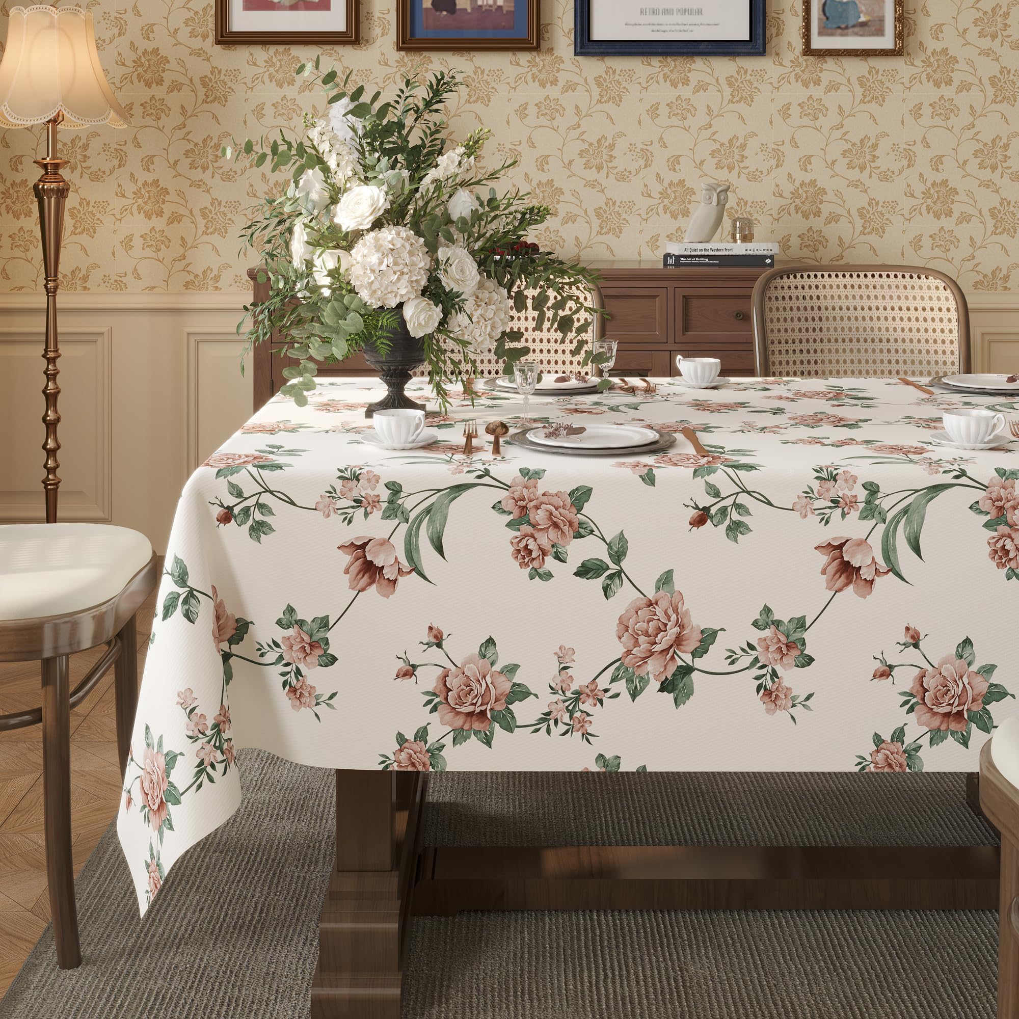 Rectangle Table Cloth,100% Waterproof Tablecloth Oil Proof Spill Proof Vinyl Table Cloth, Wipe Clean Plastic Table Cover for Dining, Camping, Indoor and Outdoor 54" x 102",Rose