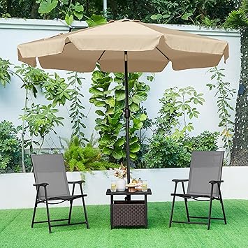 Yaheetech Outdoor Patio Side Table with 1.5 Umbrella Hole, PE Rattan Umbrella Stand, All Weather Wicker Bistro Coffee Table for Garden, Poolside, Deck, Black