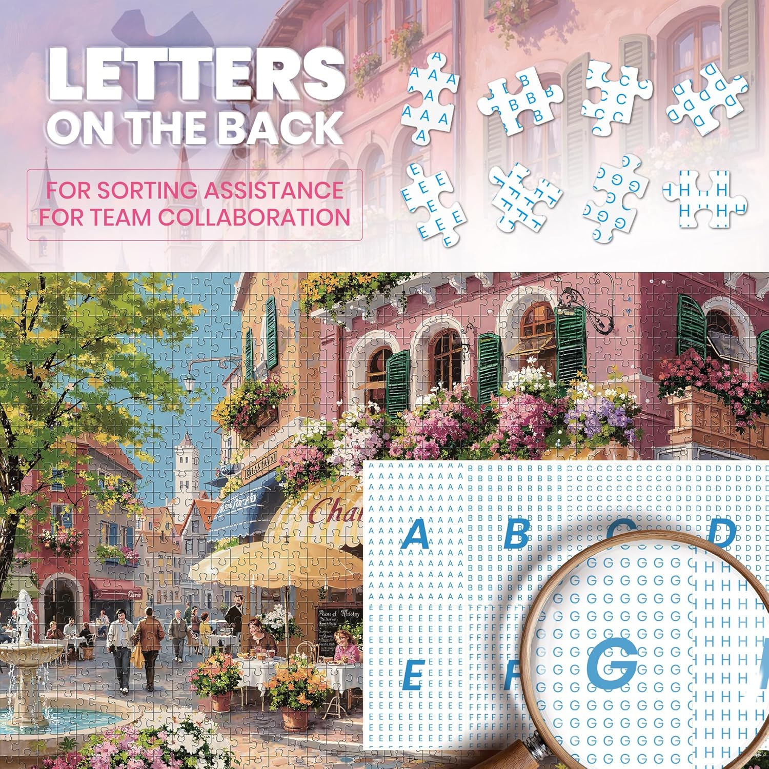 Puzzles for Adults 1000 Pieces, Spring Italy Bistro Flower Street Landscape,1000 Piece Puzzle for Adults Seniors, European Hard Jigsaw Puzzles with Letters on Back, 1:1 Poster