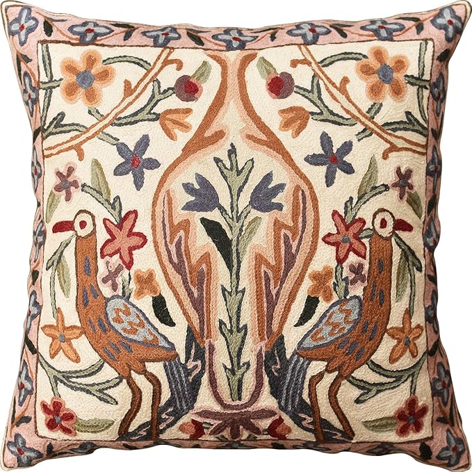 Kashmir Designs Tree of Life Pillow Cover Crane Cream