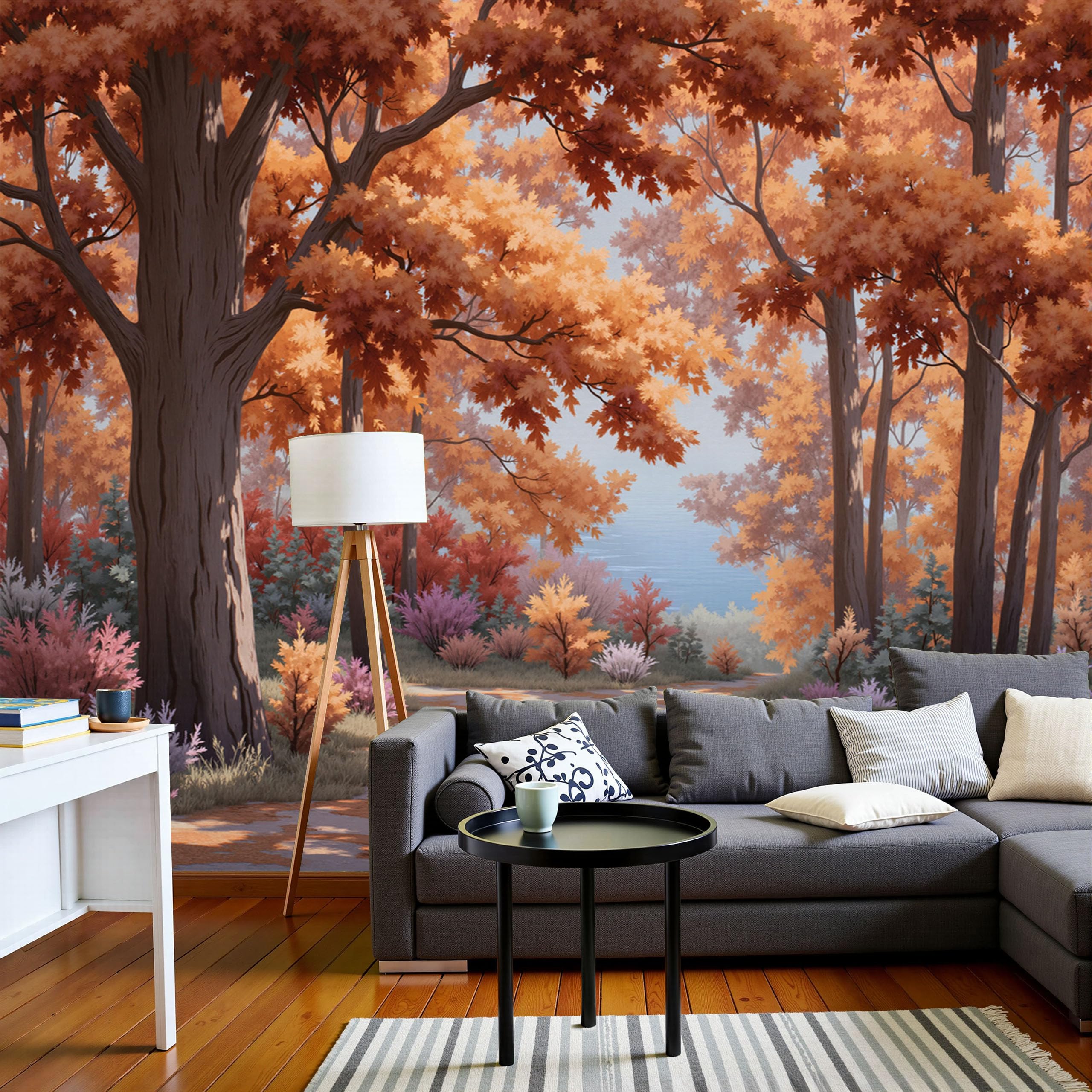 Papier peint forêt côtière 300x210 paysage automne decoration murale orange