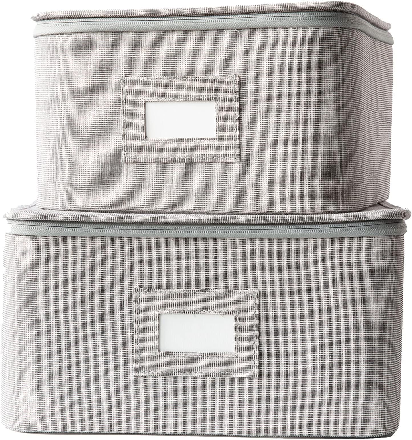 In This Space Grey Twill Hard Shell(tm) Two Square China Plates Storage Container With Secure Lid for dinner round or square plates (11.5” and 9.5”)