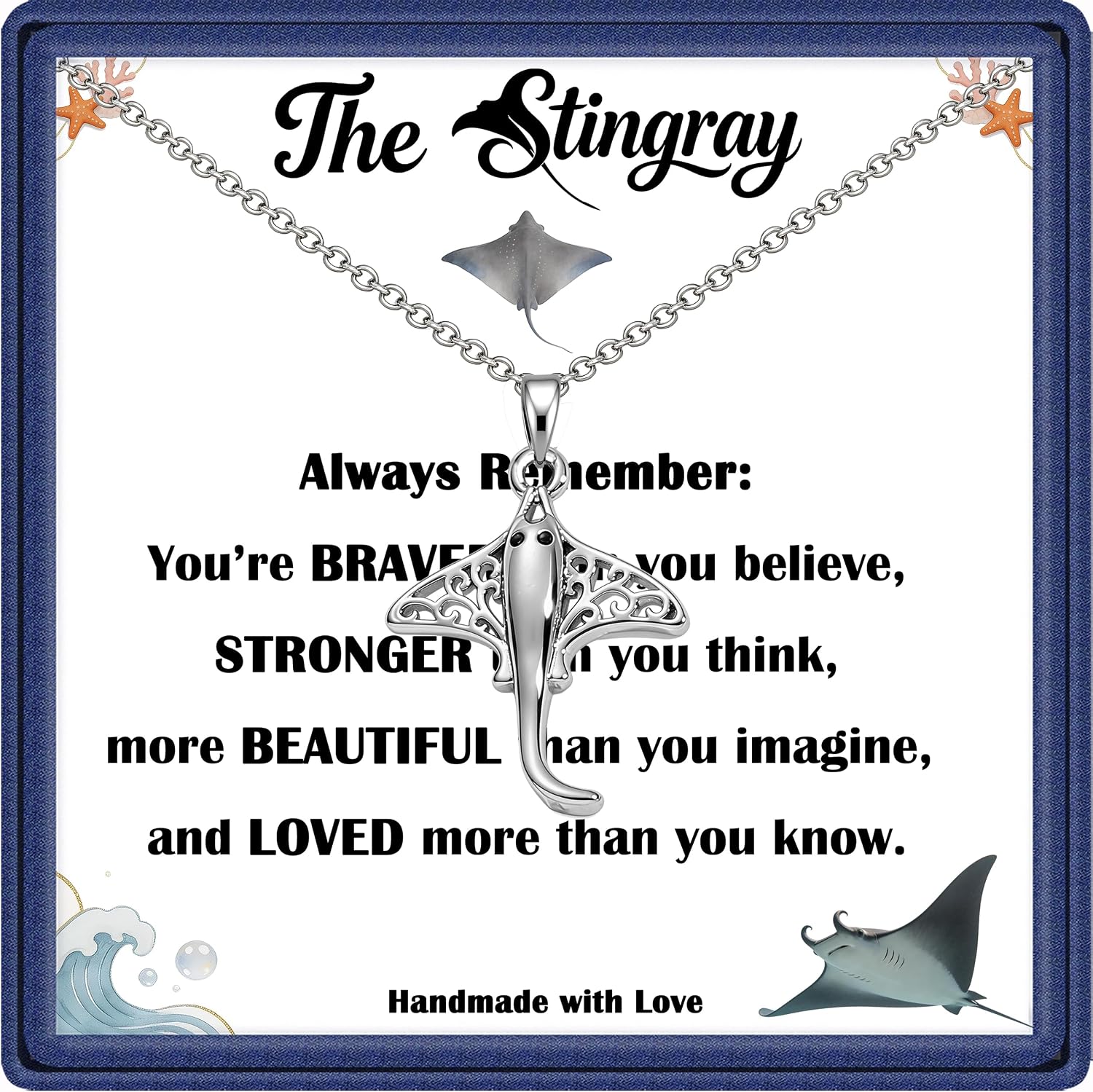 Cute Stingray Pendant Necklace for Women, Stingray Manta ray Gifts, Stingray Lovers Gift, Exquisite Jewelry Gift for Birthday Christmas Mother’s Day