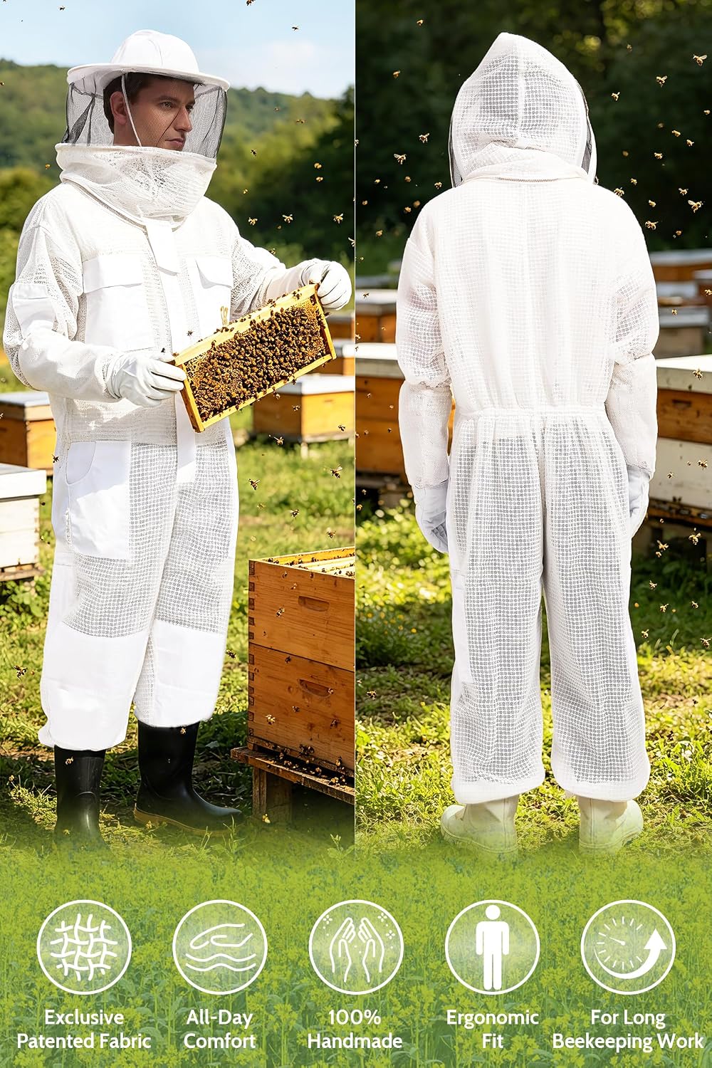 Beekeeping Suit for Men Women Sting Proof -3 Layer Ventilated Bee Suit with Gloves & 2 Veils, Sting-Proof Full Body Protection Beekeeping Suit,Safety Ventilated Bee Keeper Suit(XL)