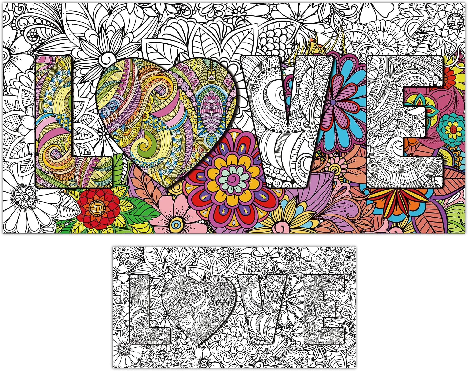 Giant Mandala Coloring Posters 50" x 25" Jumbo Love Mandala Coloring Posters for Kids Teens Adults Large Mandala Coloring Tablecloth Huge Art Craft Activity for Home Classroom Party Supplies Favor