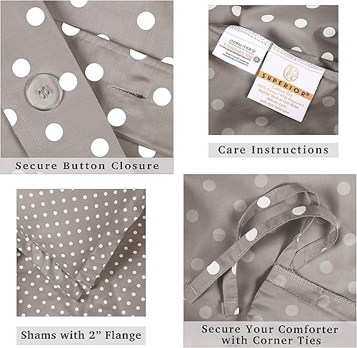 Miniatura 6 de Superior Juego de funda de edredón de mezcla de algodón de 600 hilos, diseño de lunares, incluye 1 funda de edredón con cierre de botón, 2 fundas de