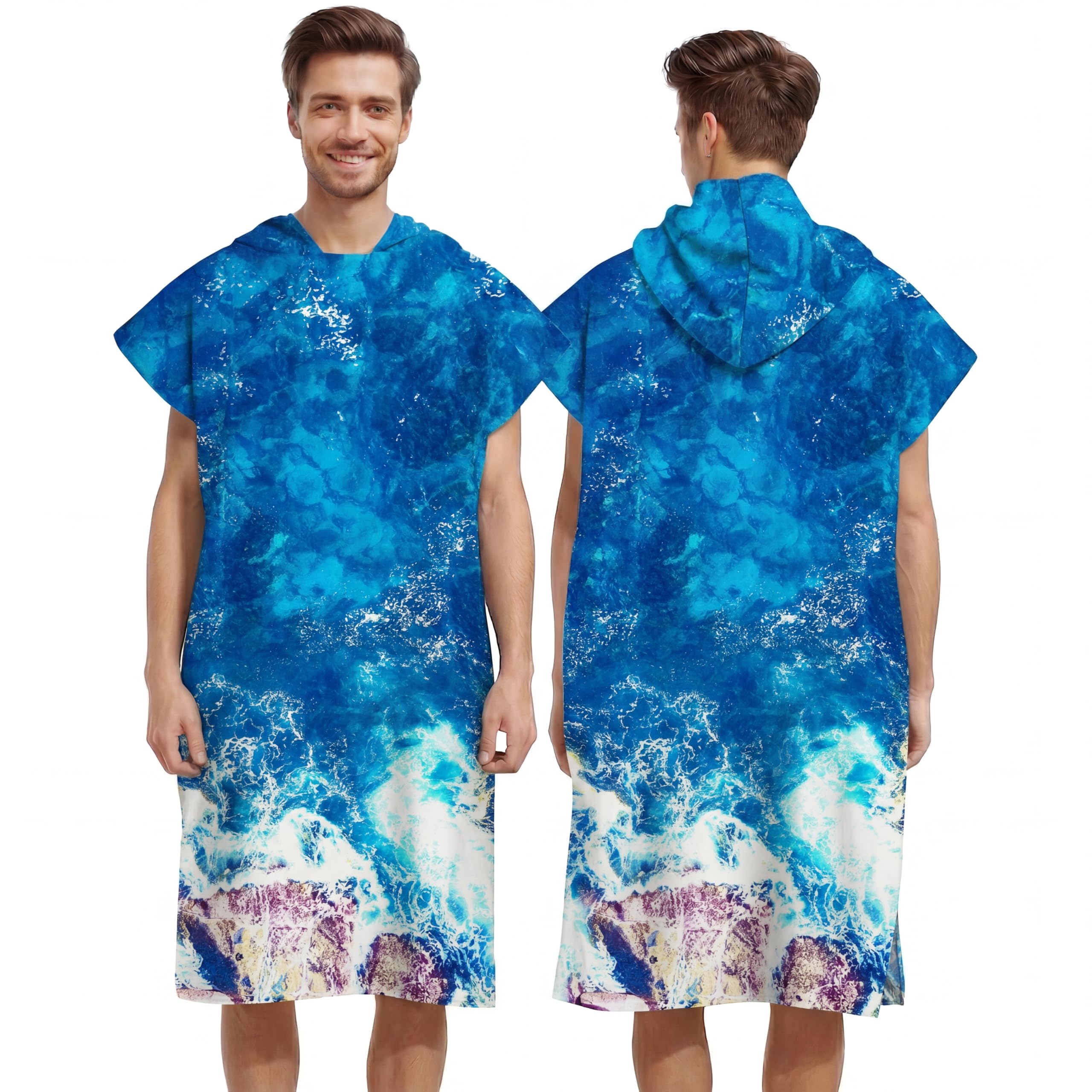 LOMTRATS Quick-drying Surf Poncho, Changing Towel, Bathrobe, Sports Towels for Swimmers,Hoodie for Adults,Swimming,Beach,Surfing,Diving,Bathing（Adult-L）