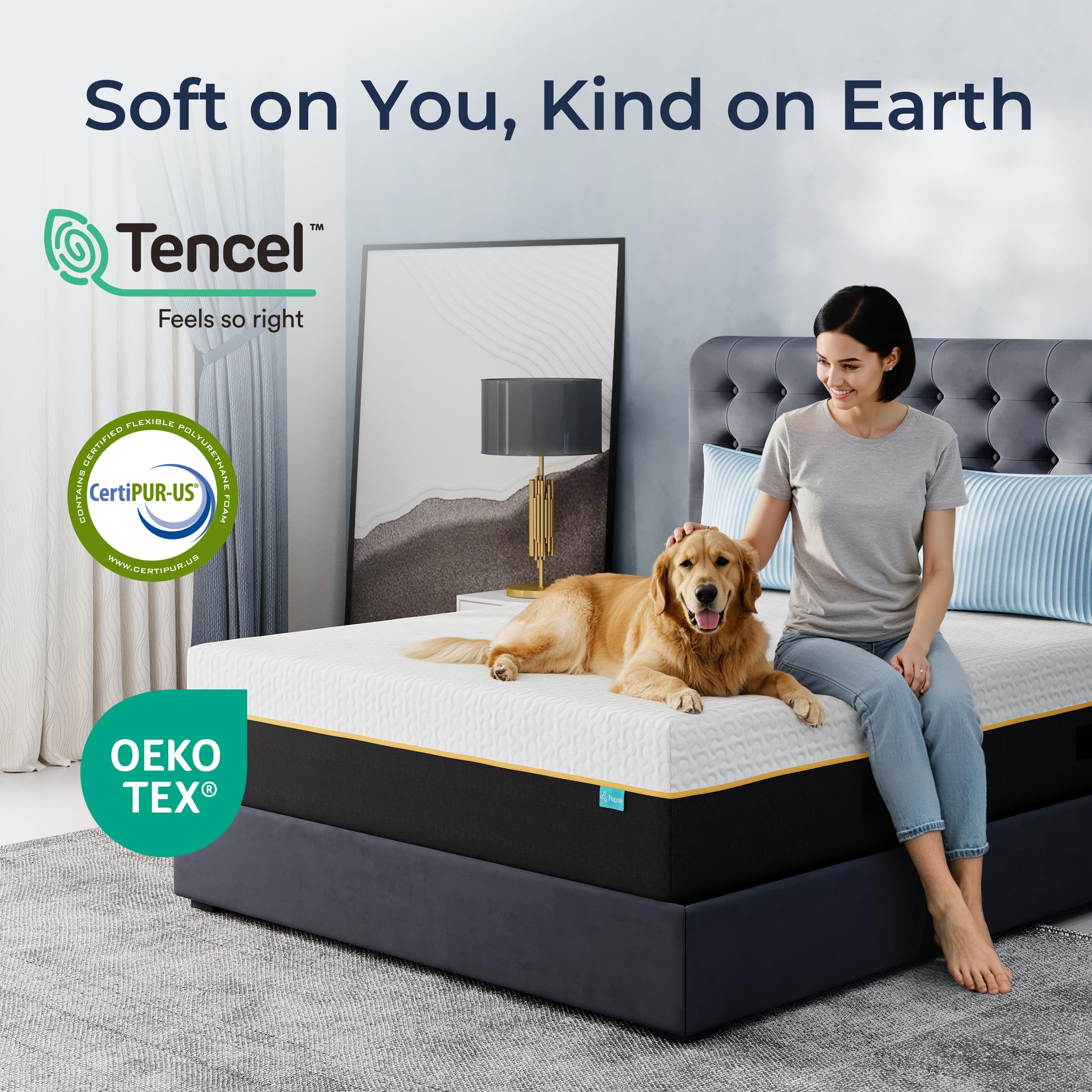 Condition photo showing New/Like New for 10 inch full mattress for kids, cooling full memory foam mattress in a box for pressure relief, cooling tencel cover, foam made in usa, certipur-us certified, medium plush